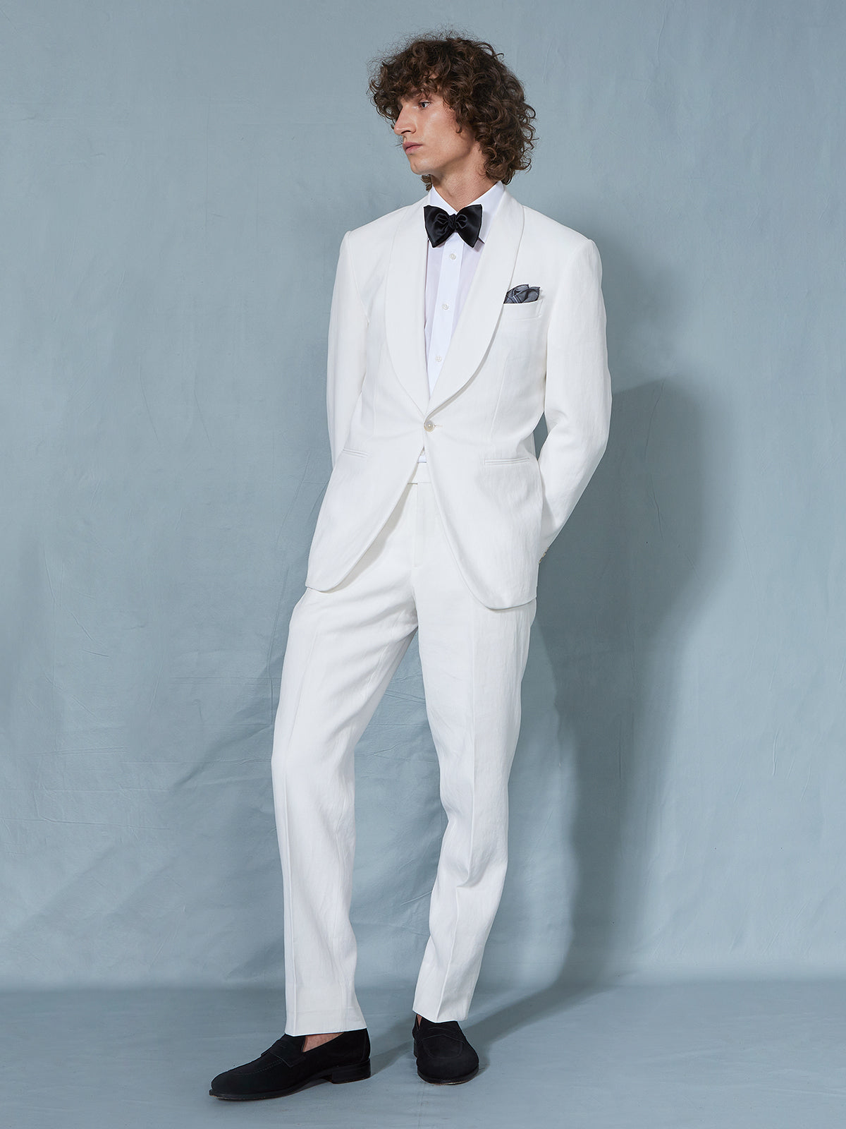 Off White Linen Shawl Lapel Suit Production Sample
