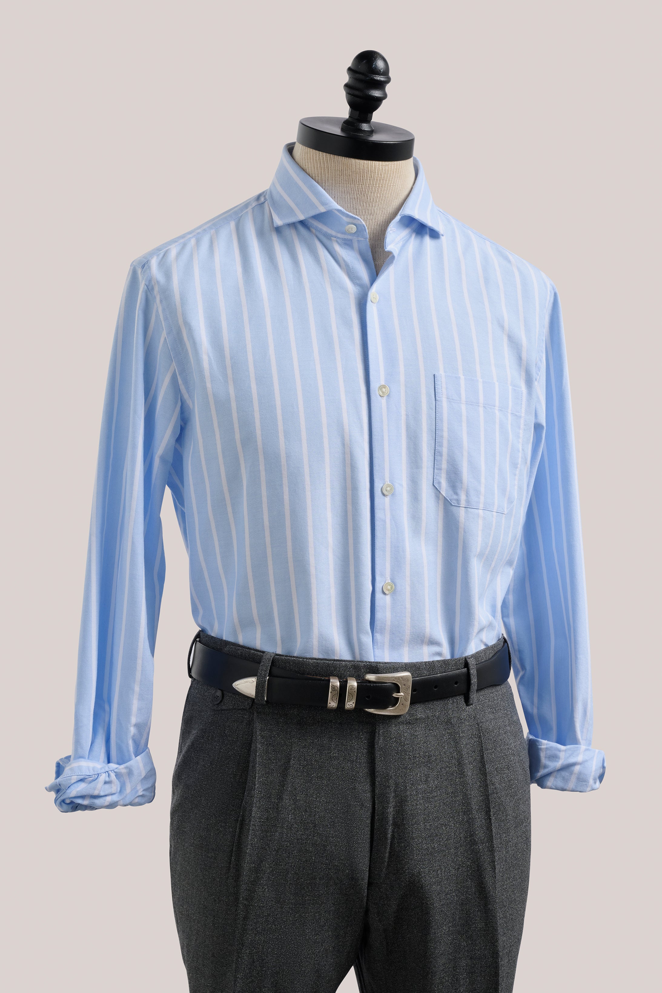 Fenner Oxford Shirt - Sky Blue and White Stripe