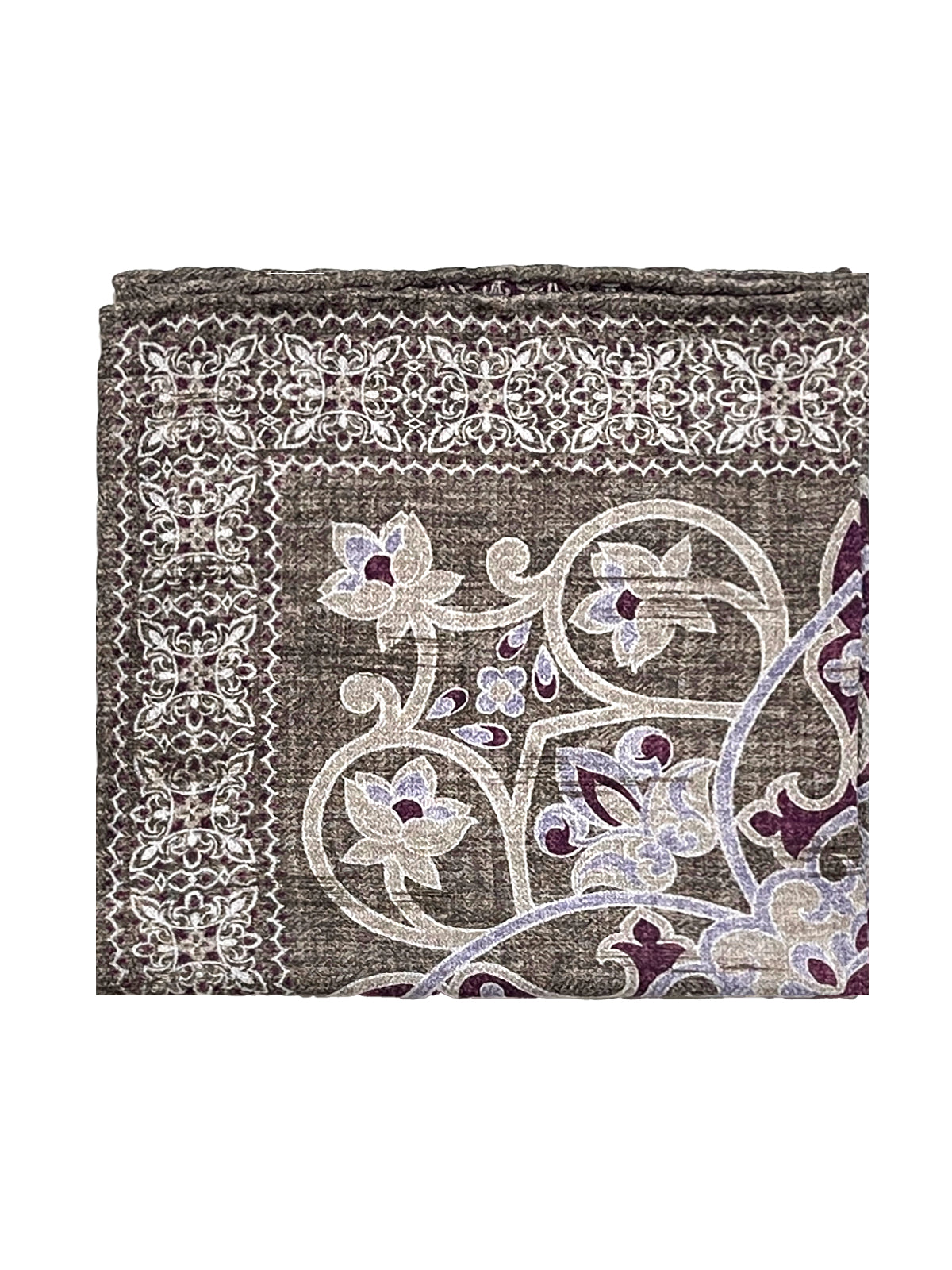 Brown Damask Printed Silk Pochette