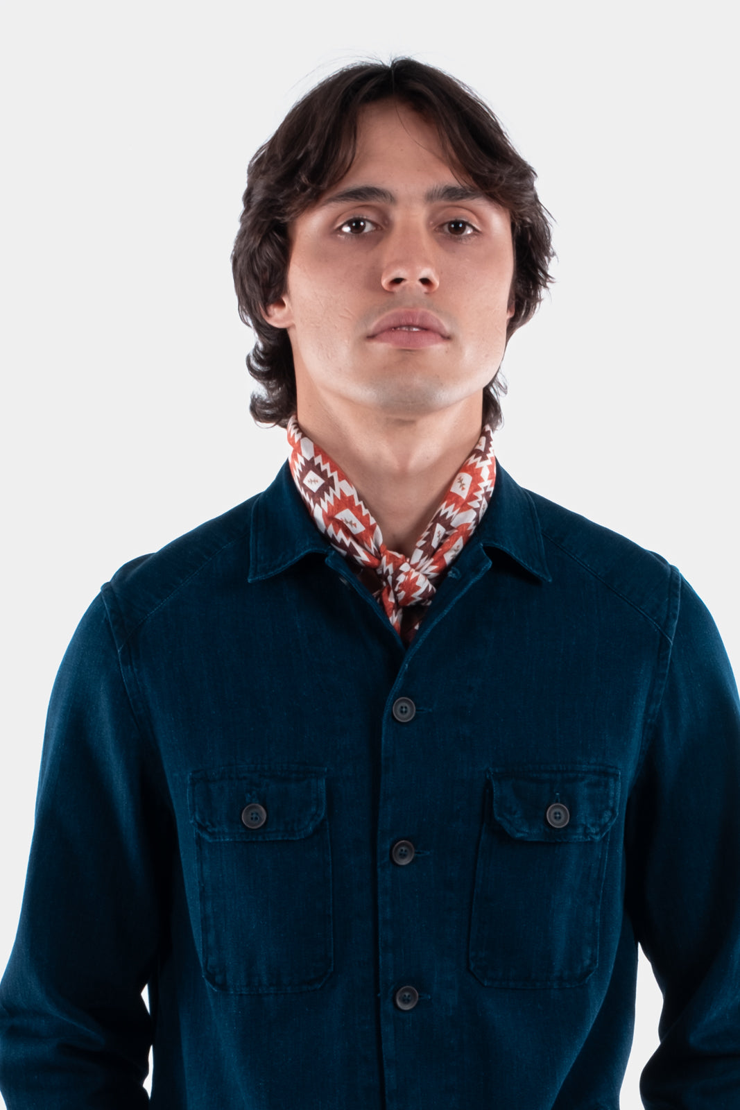Rust & Brown Motif Printed Cotton Silk Blend Bandana