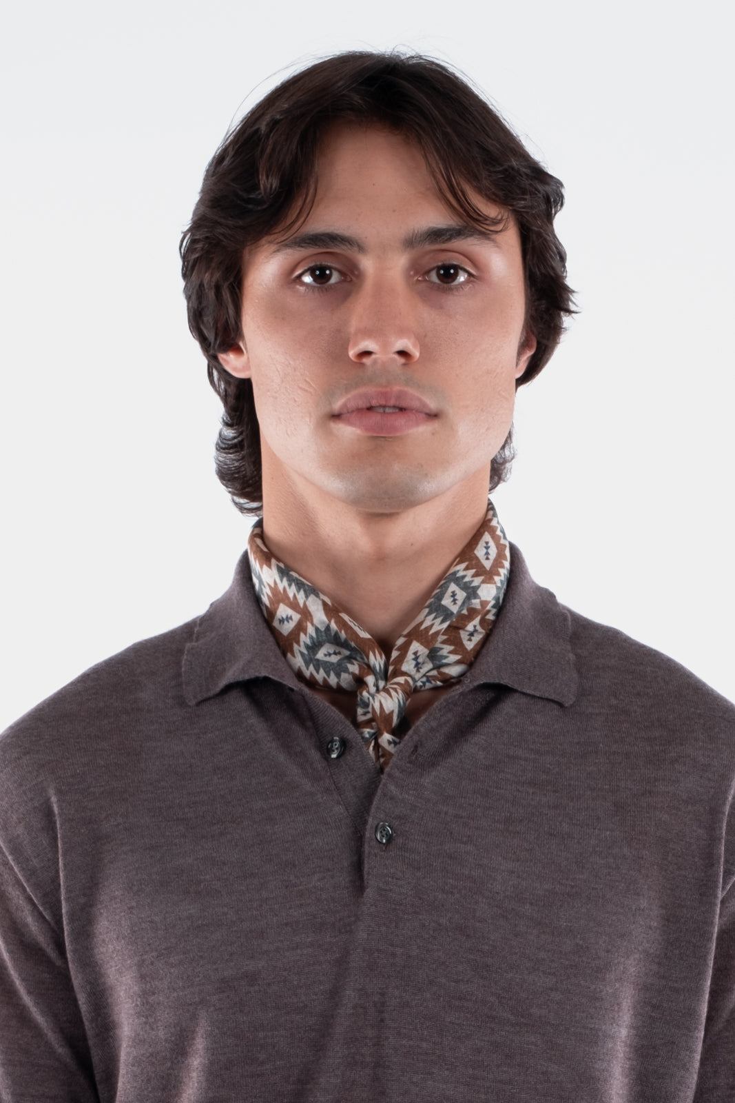 Emerald & Brown Motif Printed Cotton Silk Blend Bandana