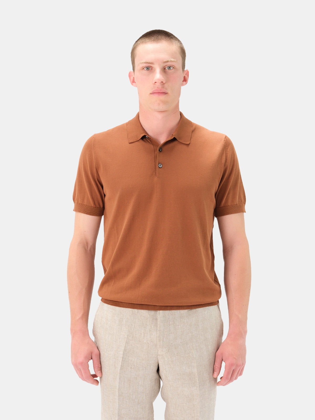 Acqui Ribbed Short Sleeve Polo Cotton Russet Brown