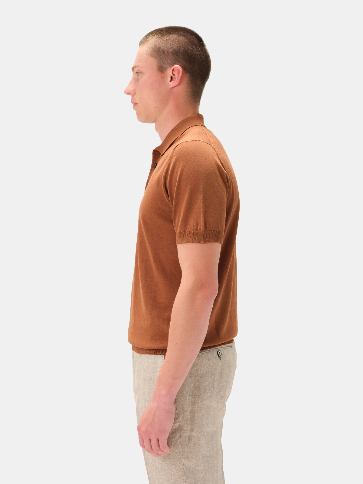 Acqui Ribbed Short Sleeve Polo Cotton Russet Brown