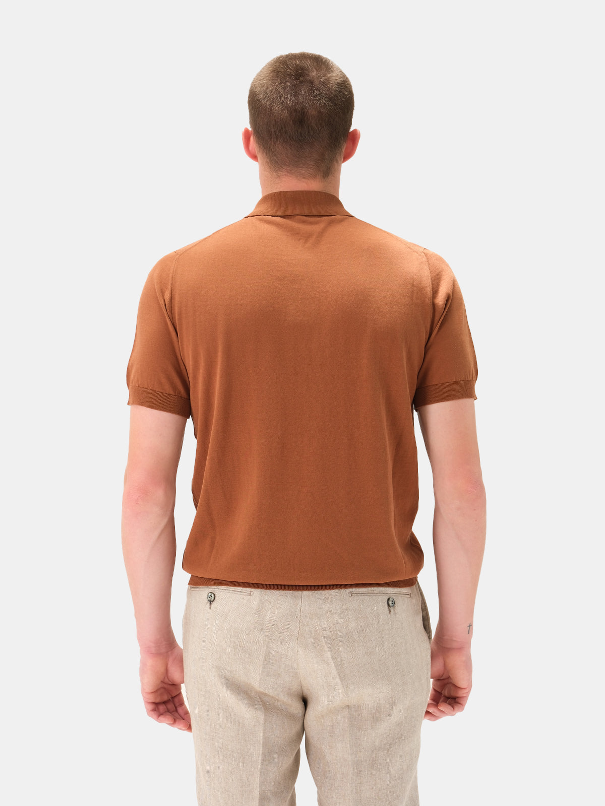 Acqui Ribbed Short Sleeve Polo Cotton Russet Brown