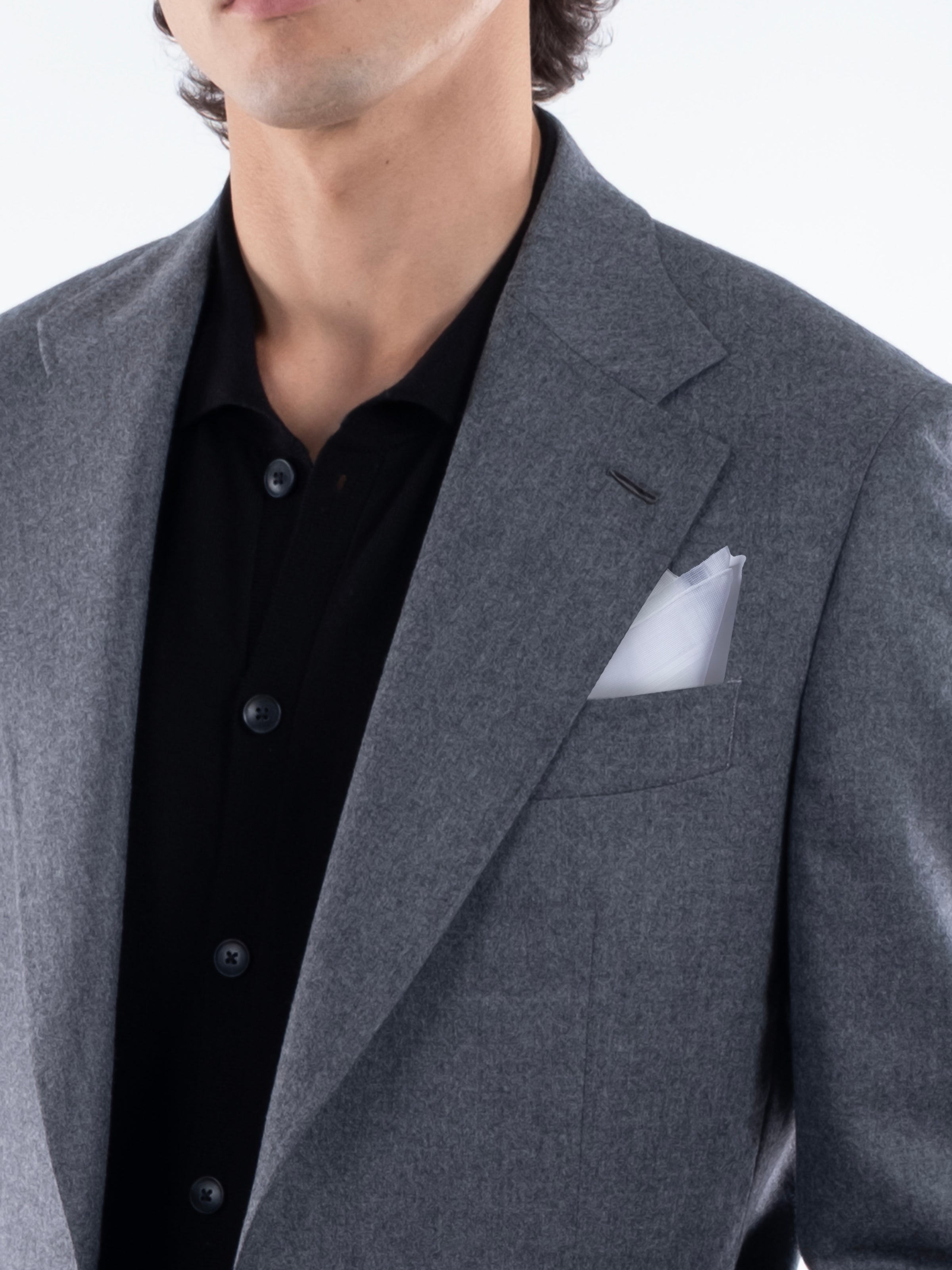 Simonnot Godard White Checkered Edge Cotton Handkerchief