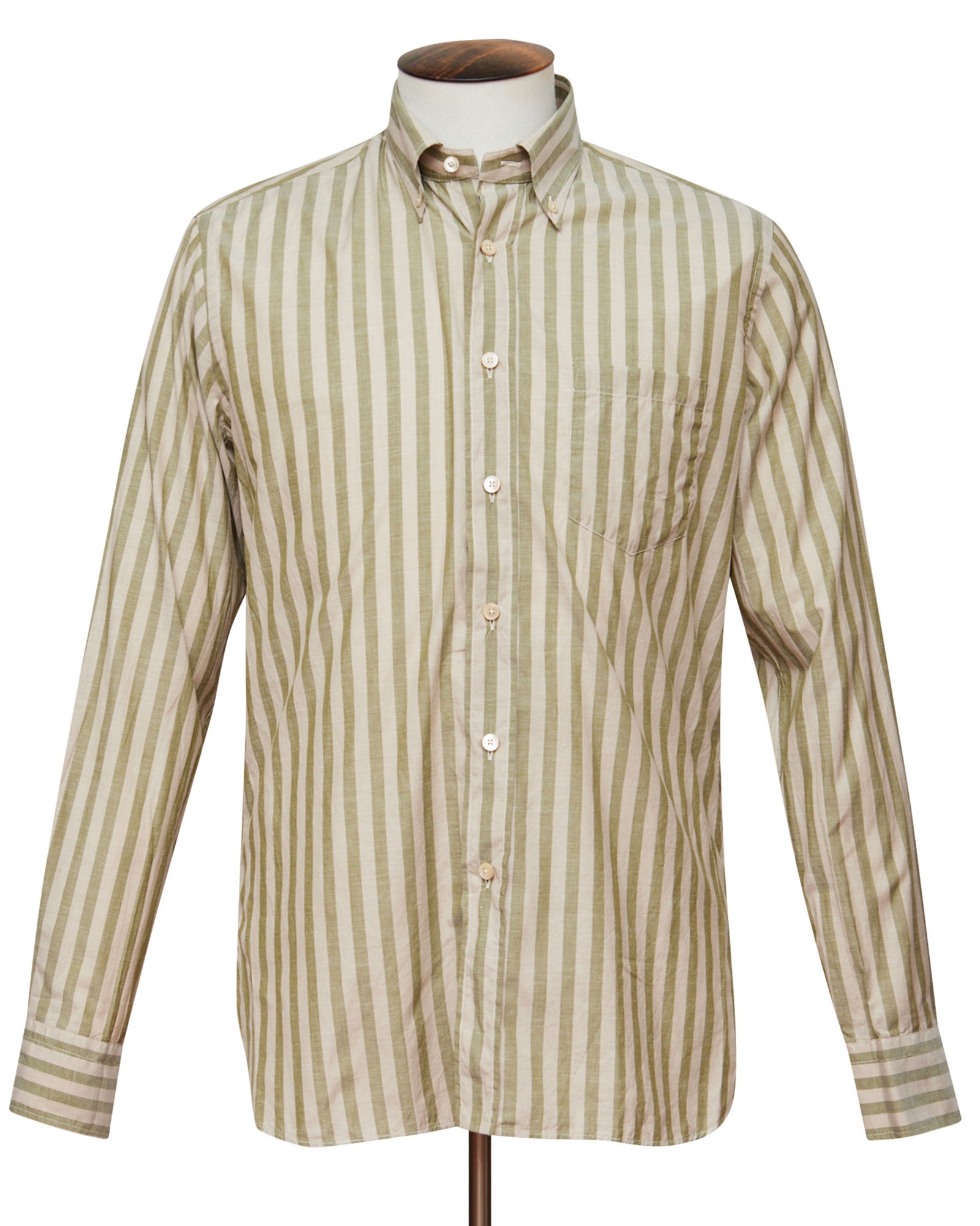 Soft Beige and Olive Stripe Button Down Shirt