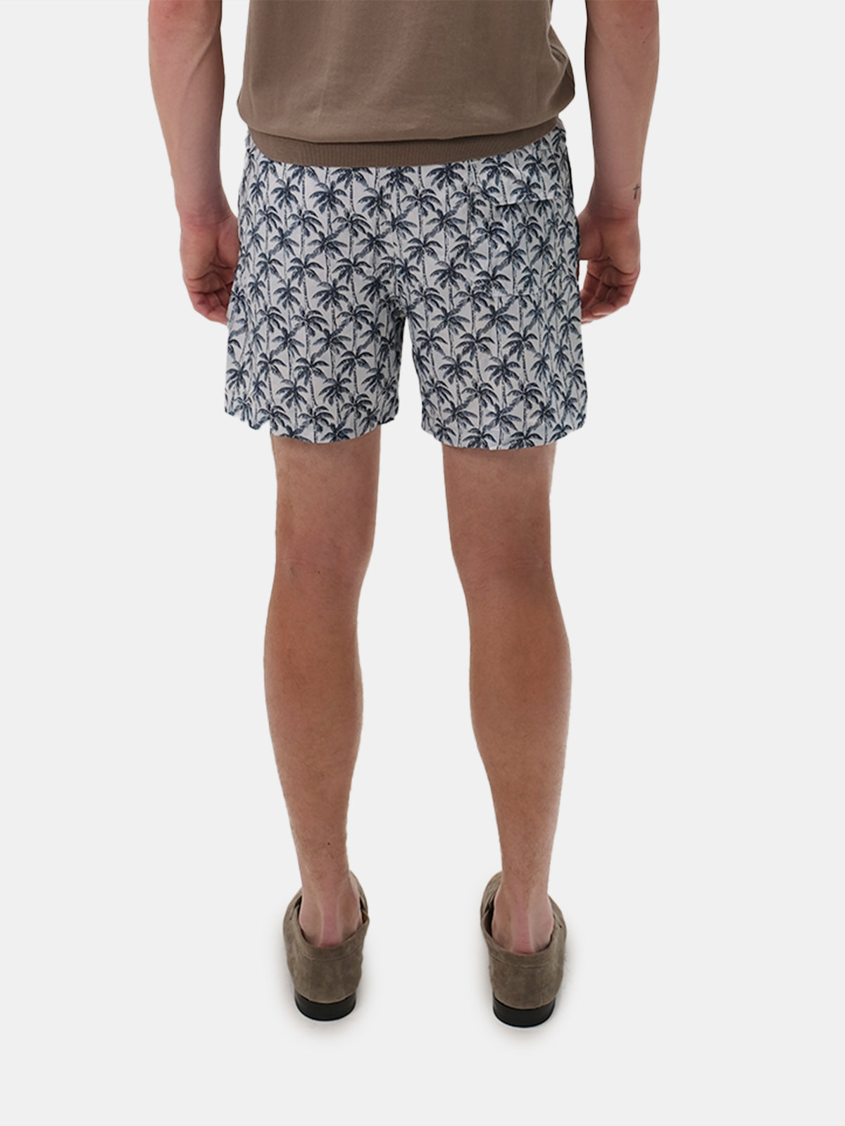 Stone Blue Palm Tree Printed Swim Shorts