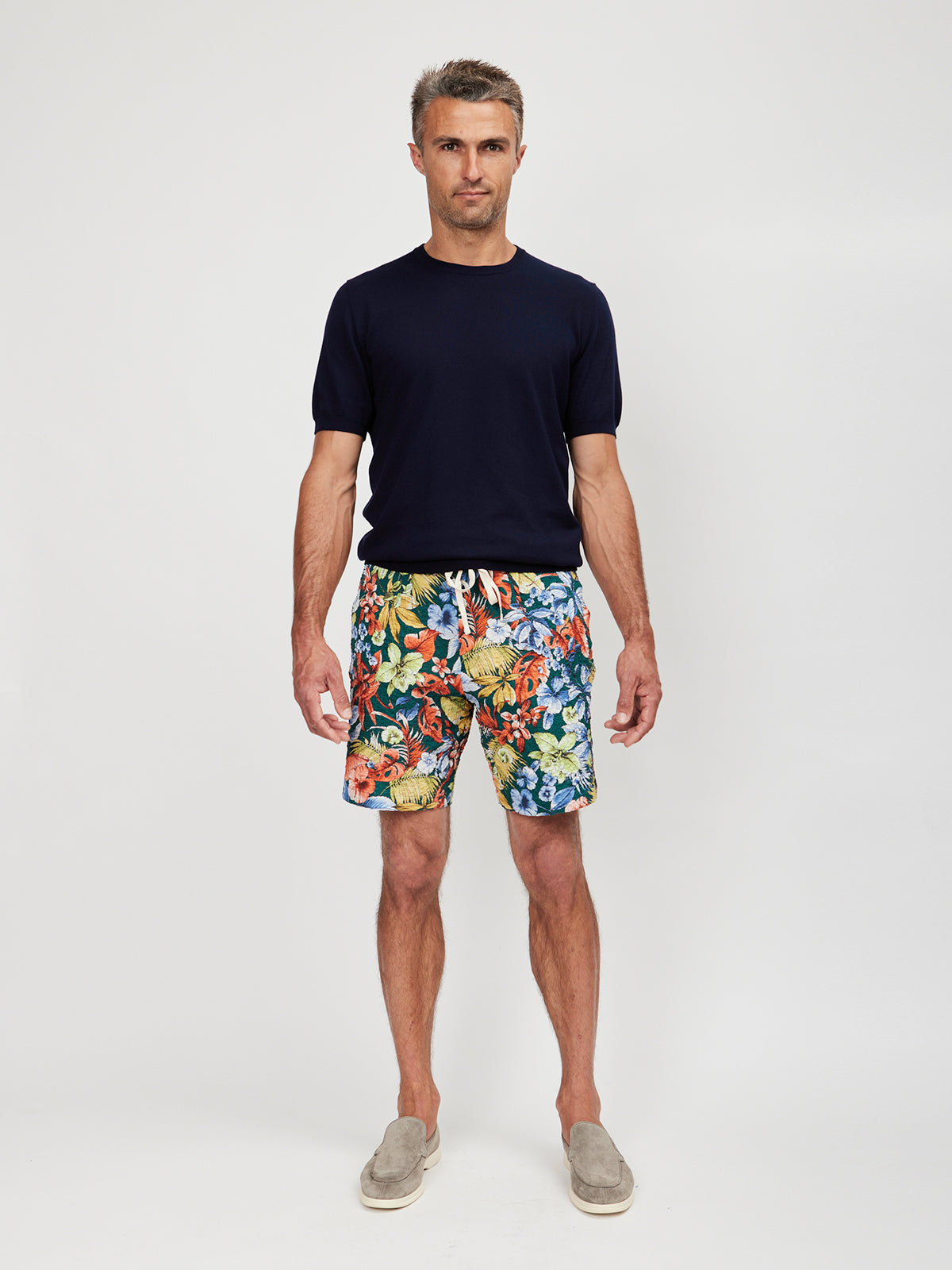 Tropical Hibiscus Seersucker Stretch Shorts