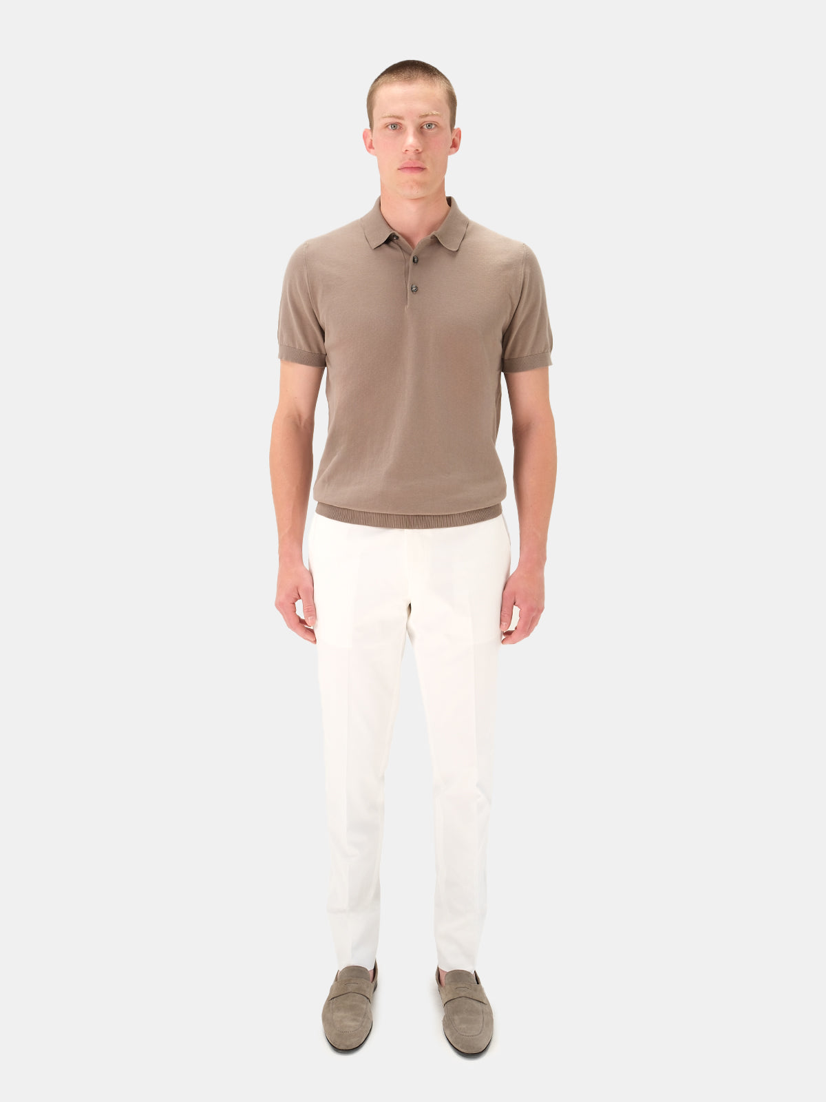 Acqui Ribbed Short Sleeve Polo Cotton Taupe