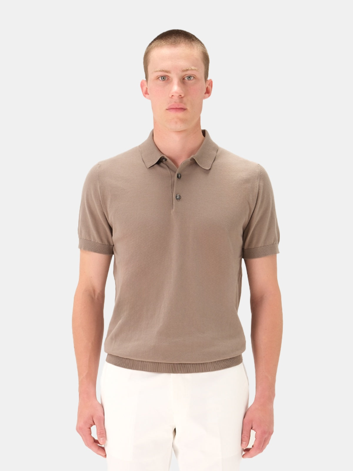 Acqui Ribbed Short Sleeve Polo Cotton Taupe