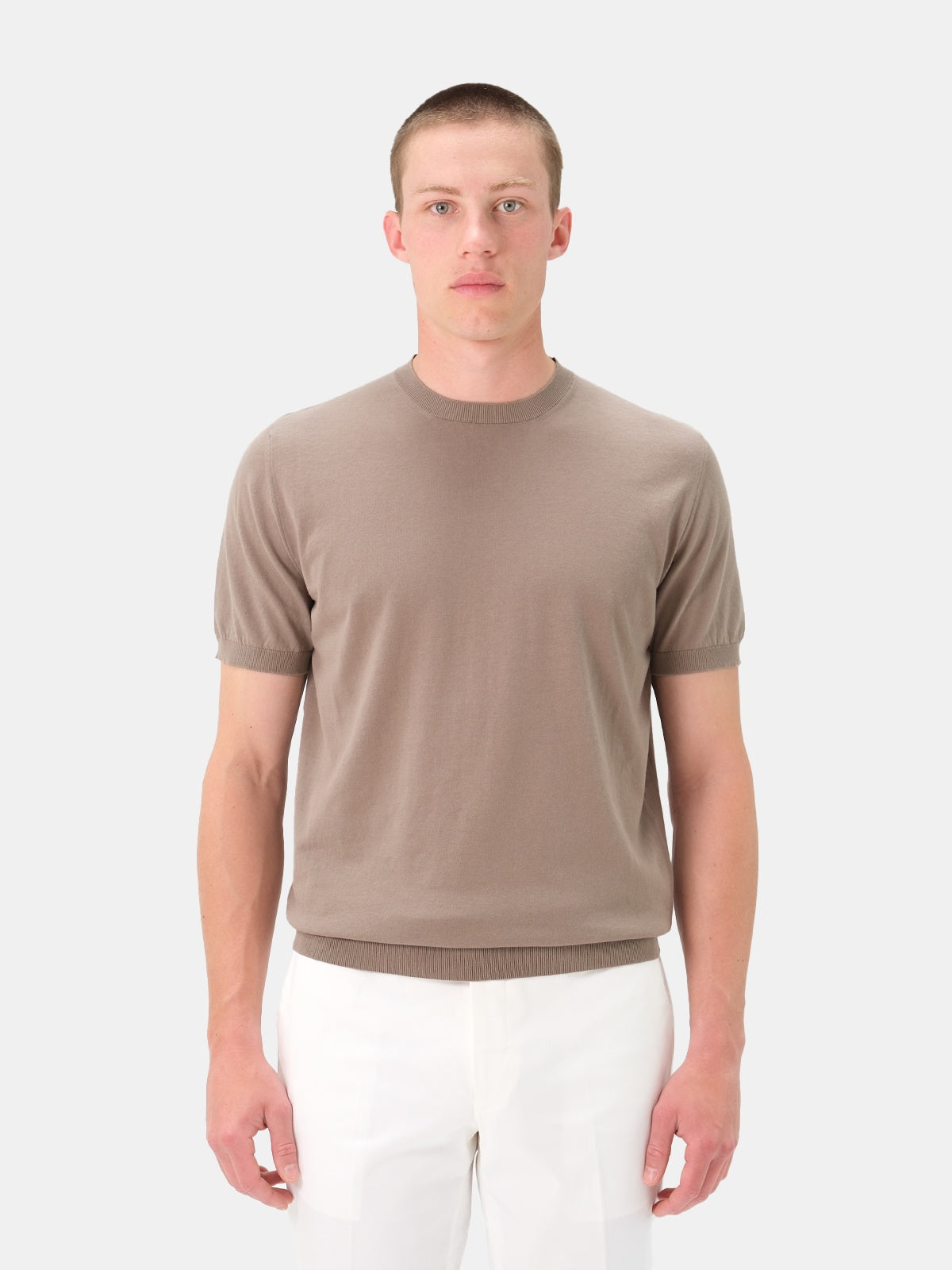 Como Cooling Ribbed T-Shirt Cotton Taupe