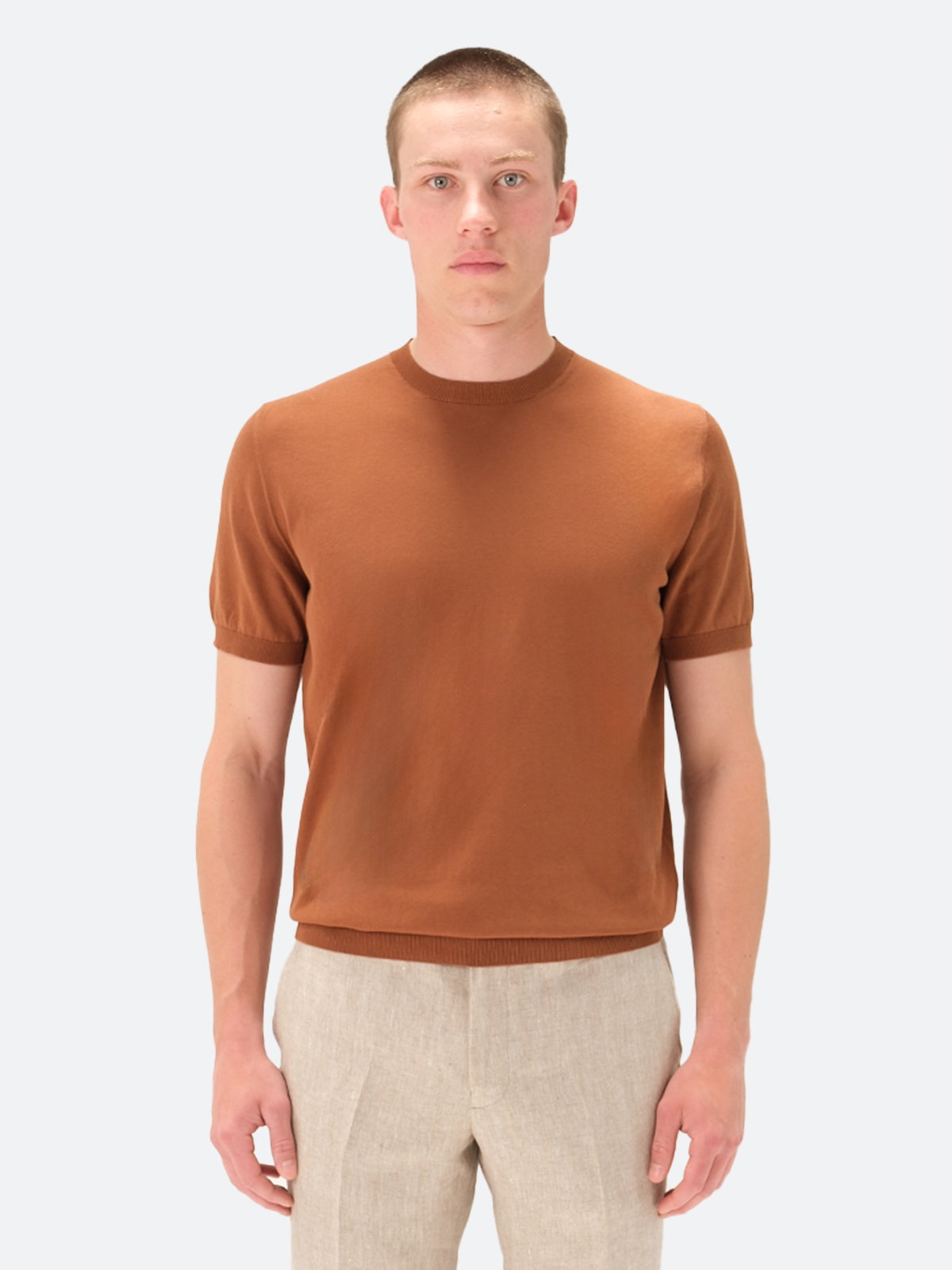 Como Cooling Ribbed T-Shirt Cotton Russett Brown