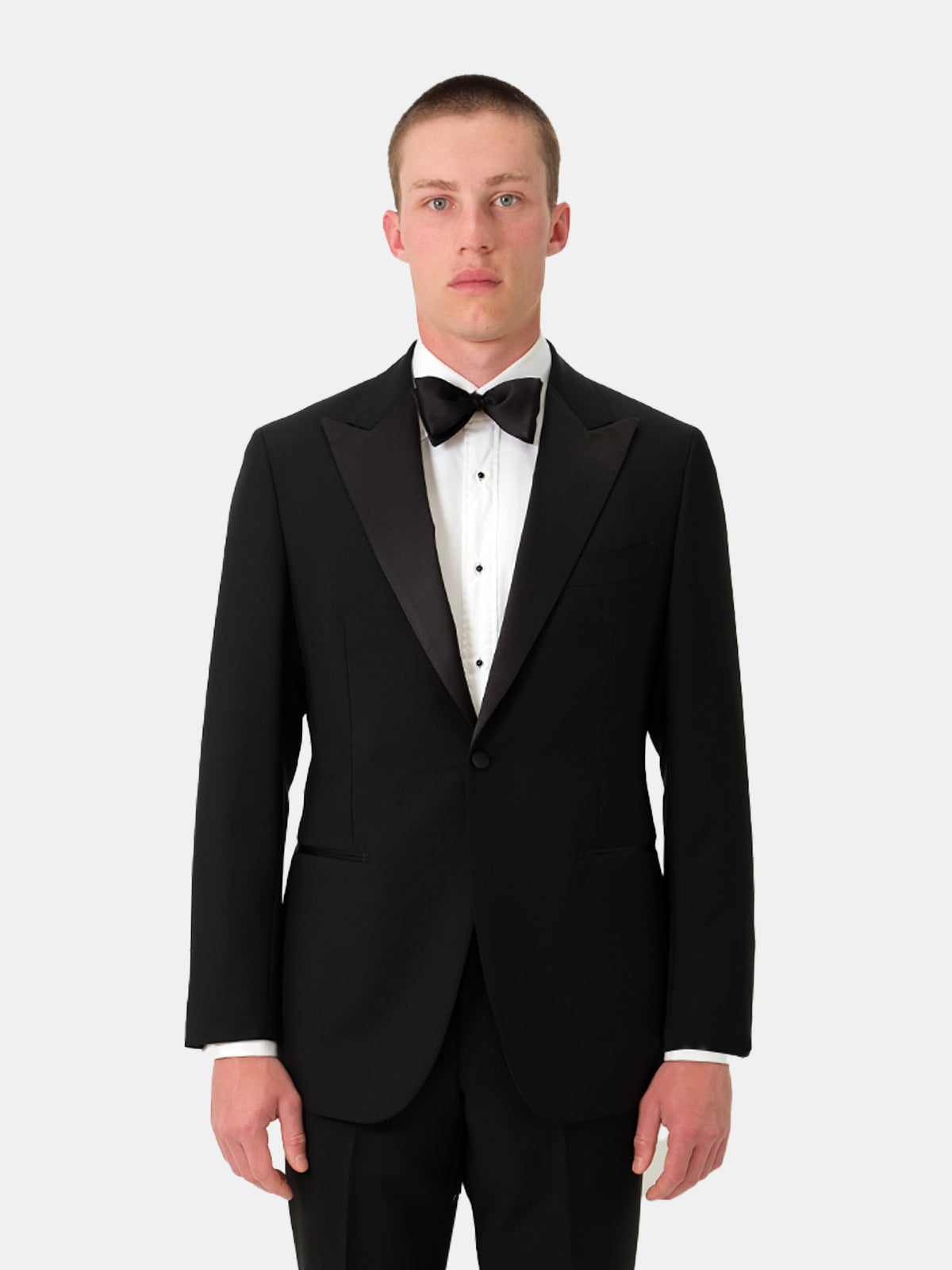 Black Wool and Mohair Peak Lapel Tuxedo