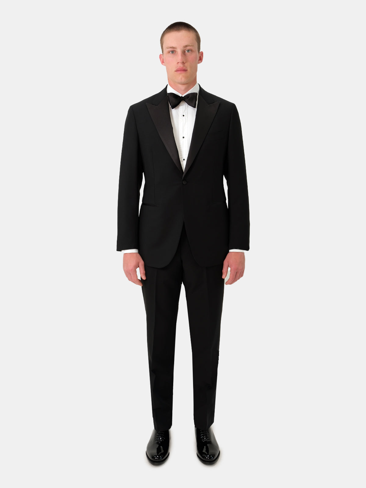 Black Wool and Mohair Peak Lapel Tuxedo