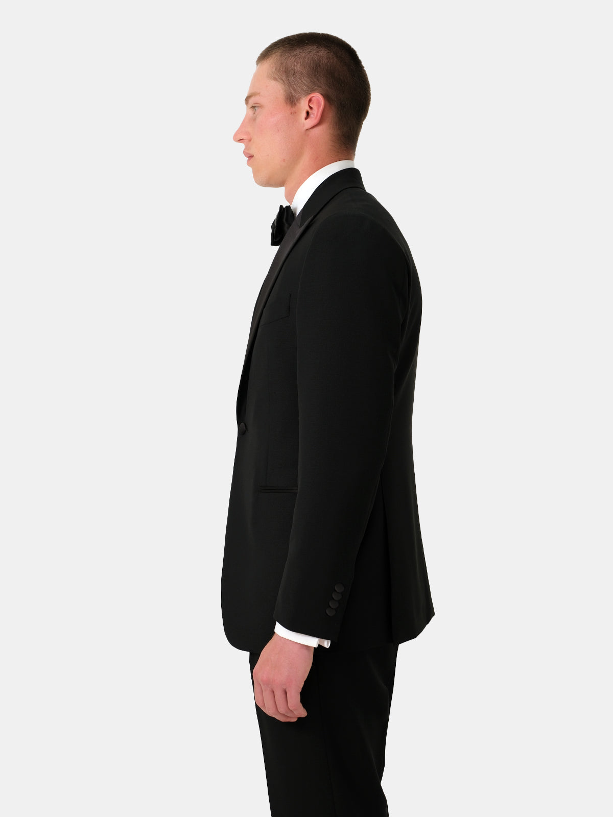 Black Wool and Mohair Peak Lapel Tuxedo