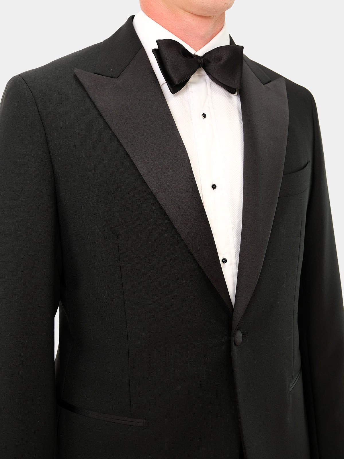 Black Wool and Mohair Peak Lapel Tuxedo