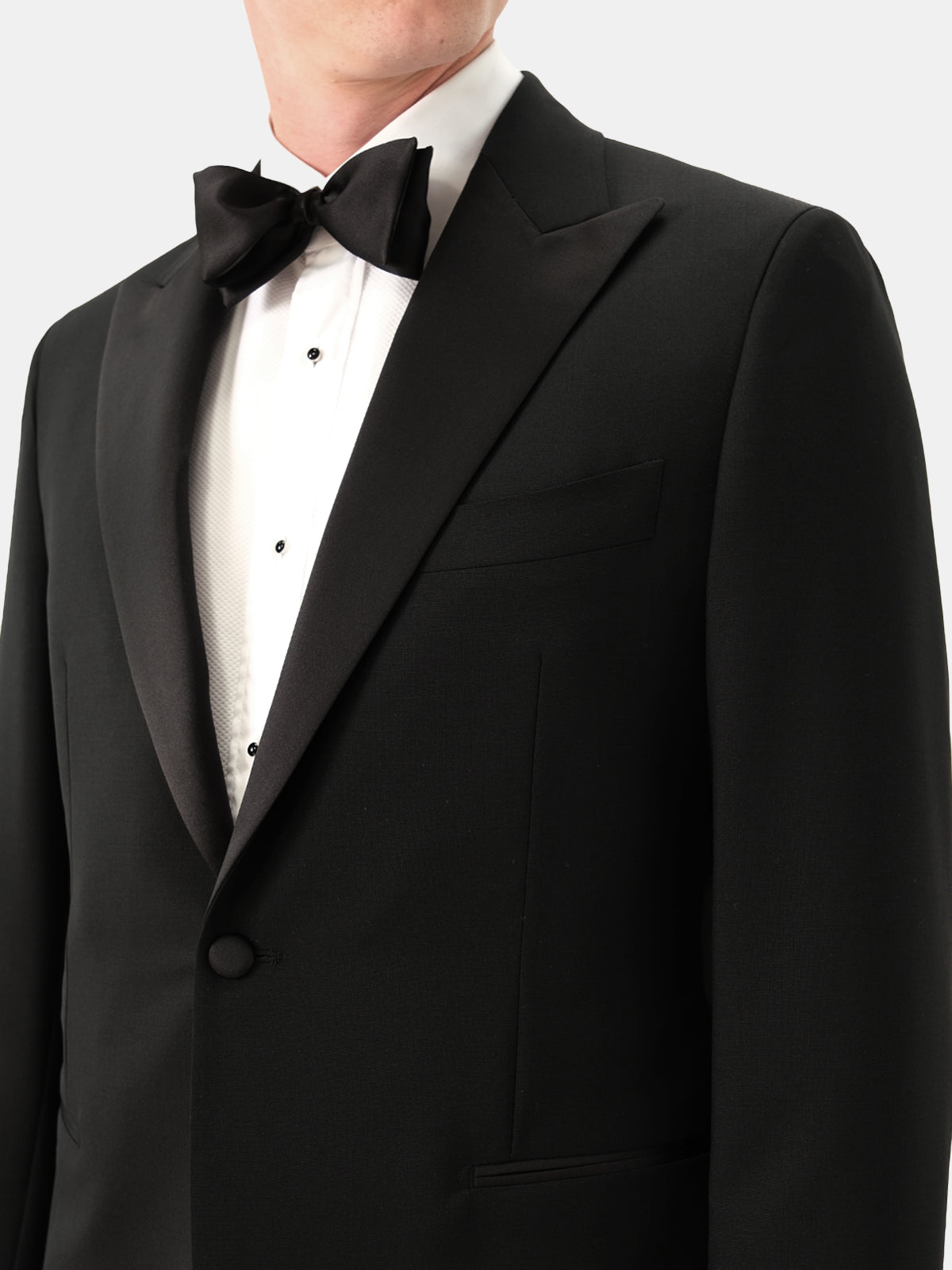 Black Wool and Mohair Peak Lapel Tuxedo