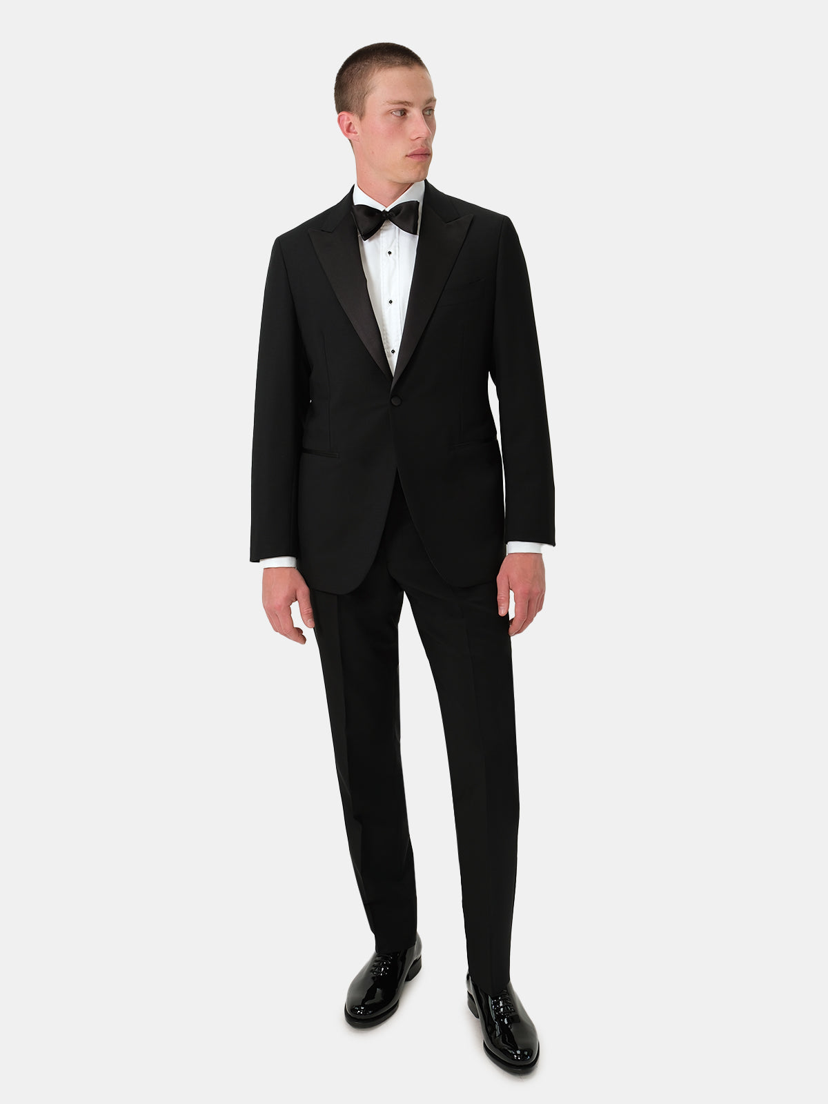 Black Wool and Mohair Peak Lapel Tuxedo