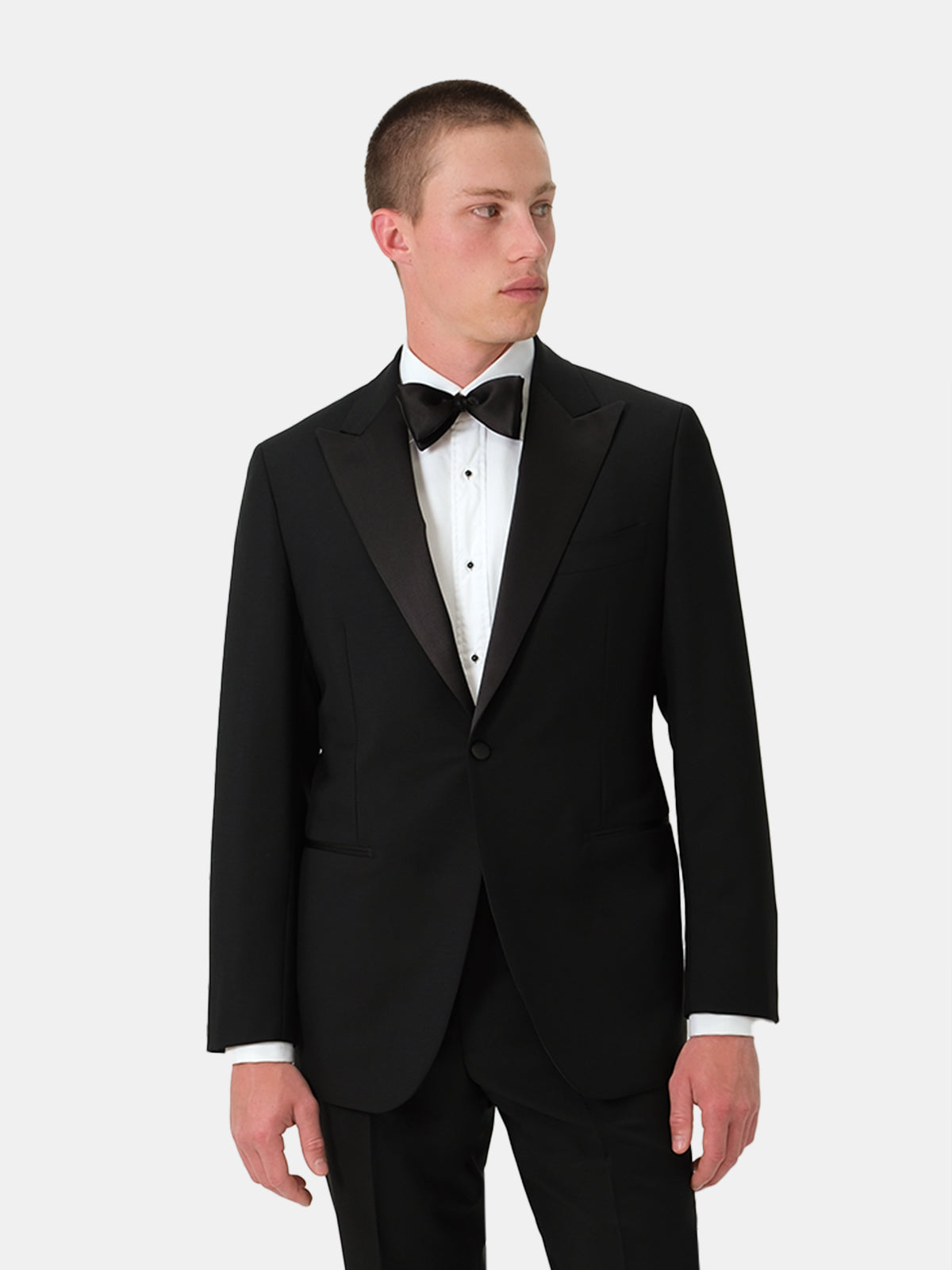 Black Wool and Mohair Peak Lapel Tuxedo