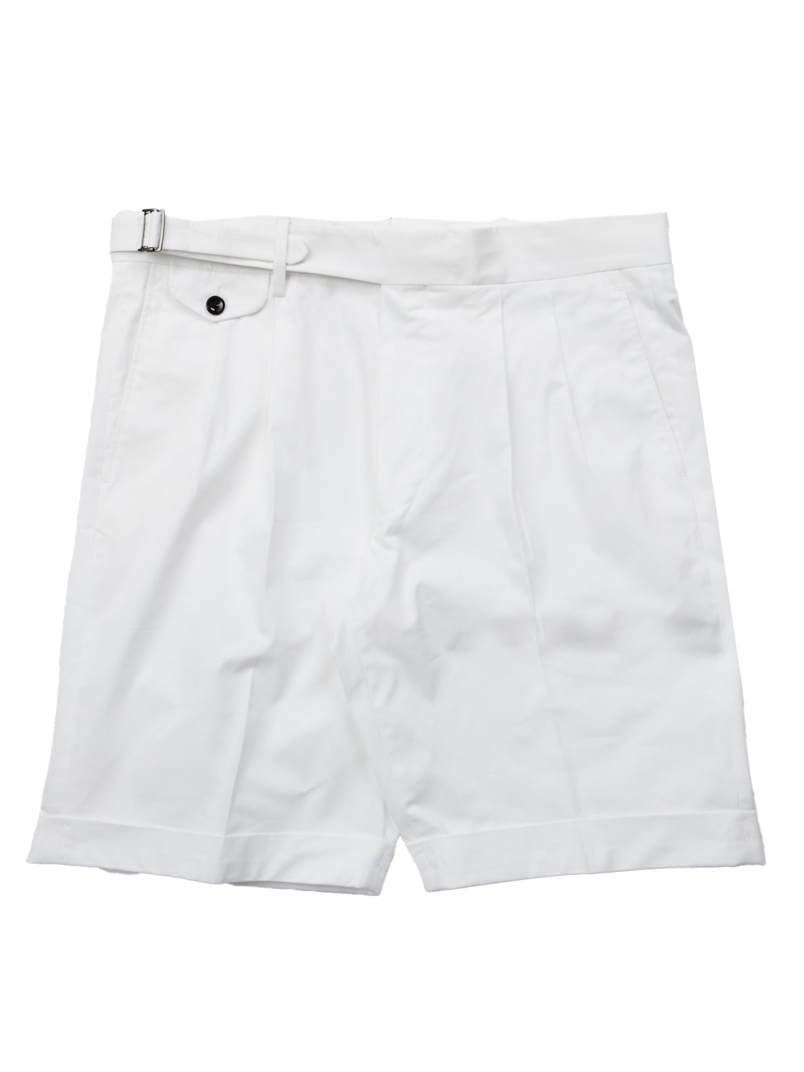 White Cotton Pleated Bermuda with Side Adjusters