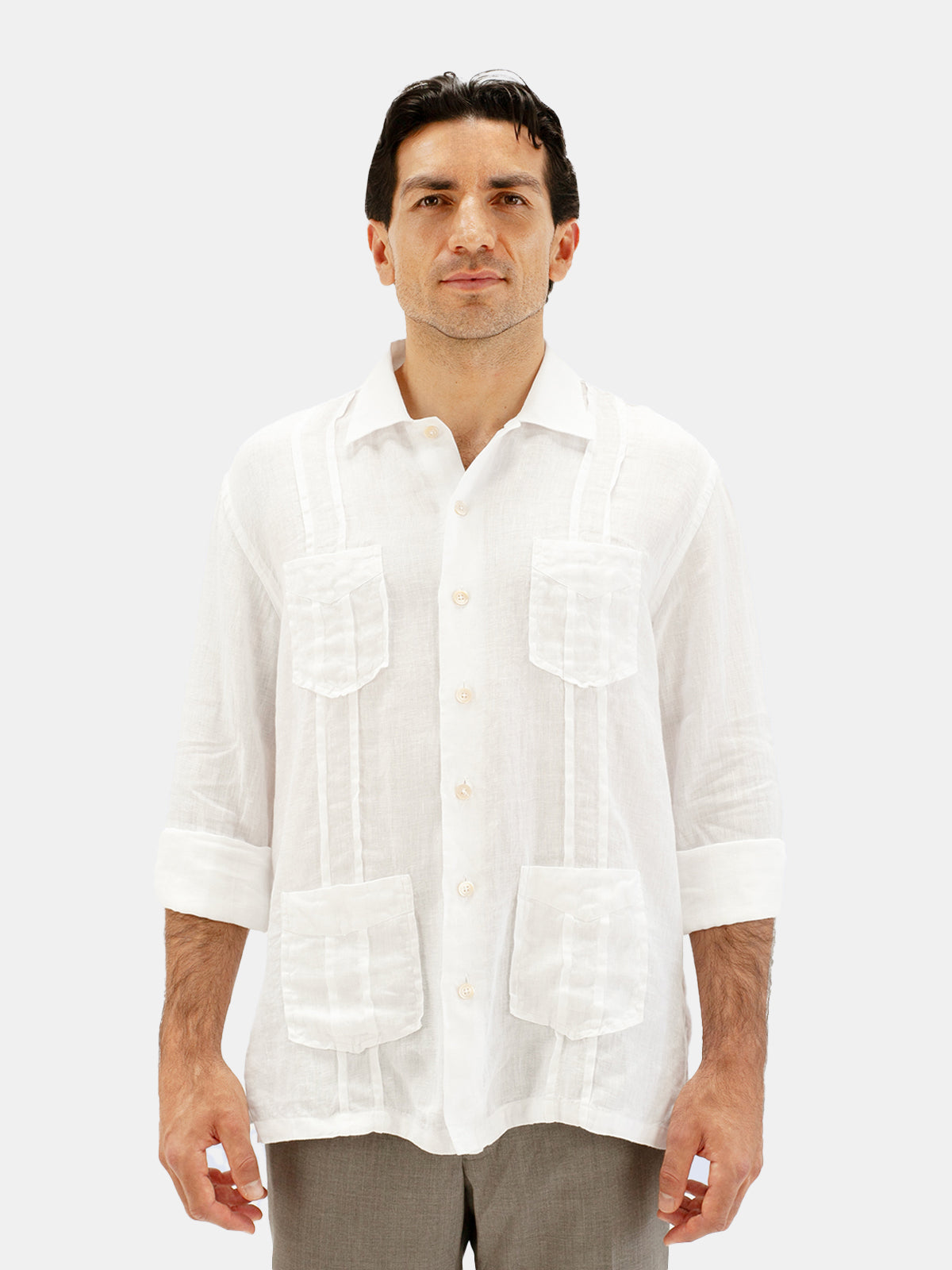 White Linen Guayabera Shirt