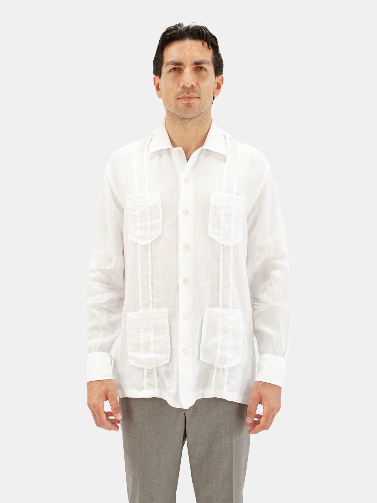 White Linen Guayabera Shirt