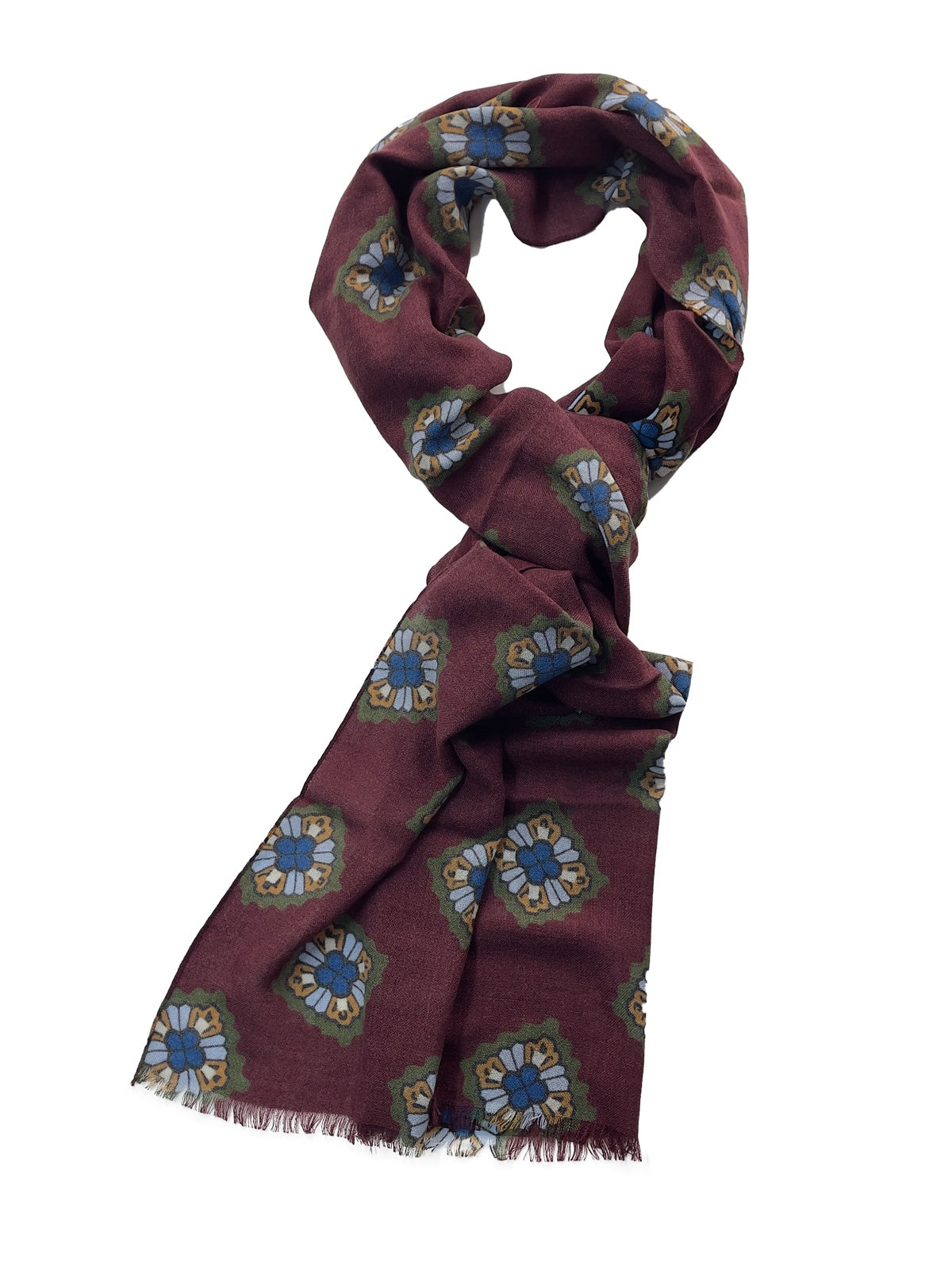 Burgundy Medallion Print Cashmere Scarf