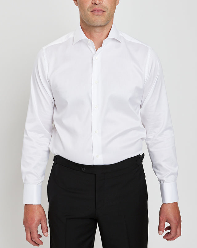 Classic White Twill Semi-Spread Collar Double-Cuff Bowen Shirt