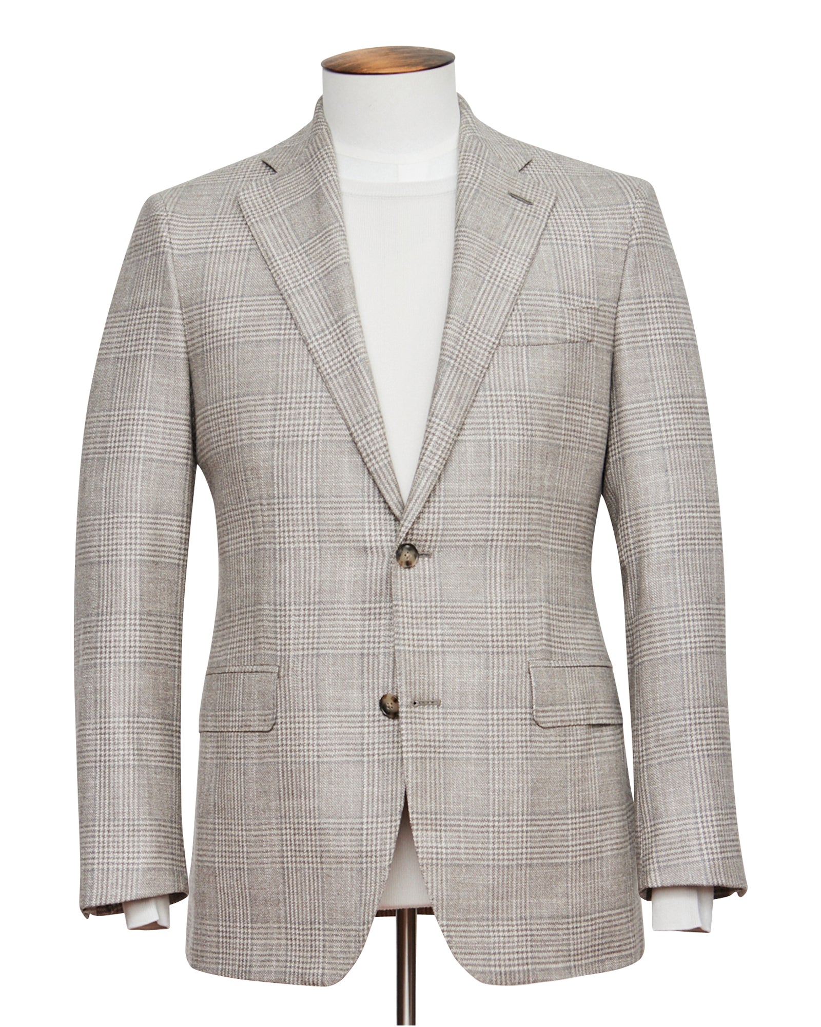 Beige Grey Wool, Silk & Cashmere Glencheck Blazer