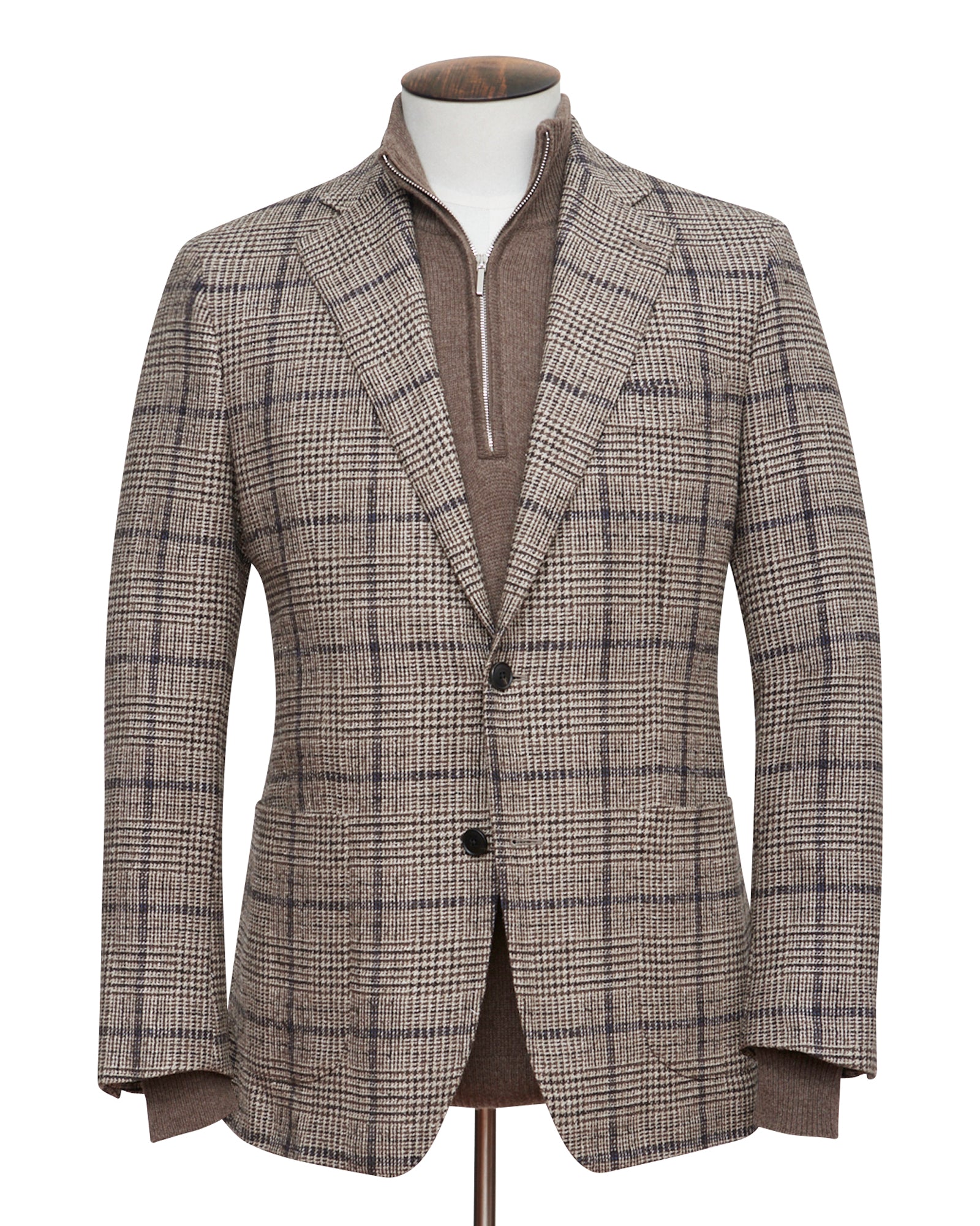 Mixed Brown Wool, Silk & Cashmere with Blue Glencheck Blazer