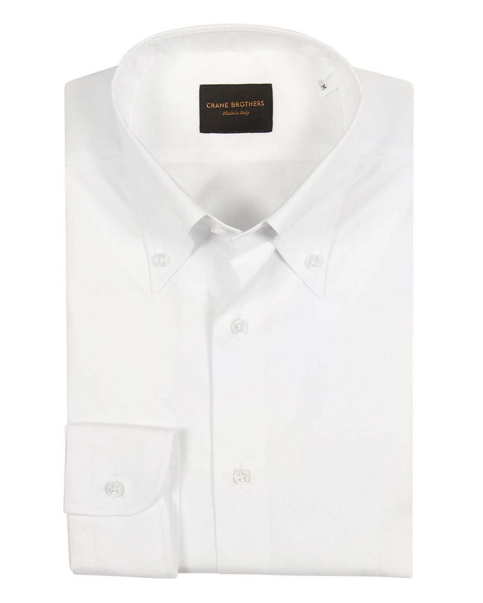 White Cotton Oxford-Cloth Long Point Button-Down Shirt