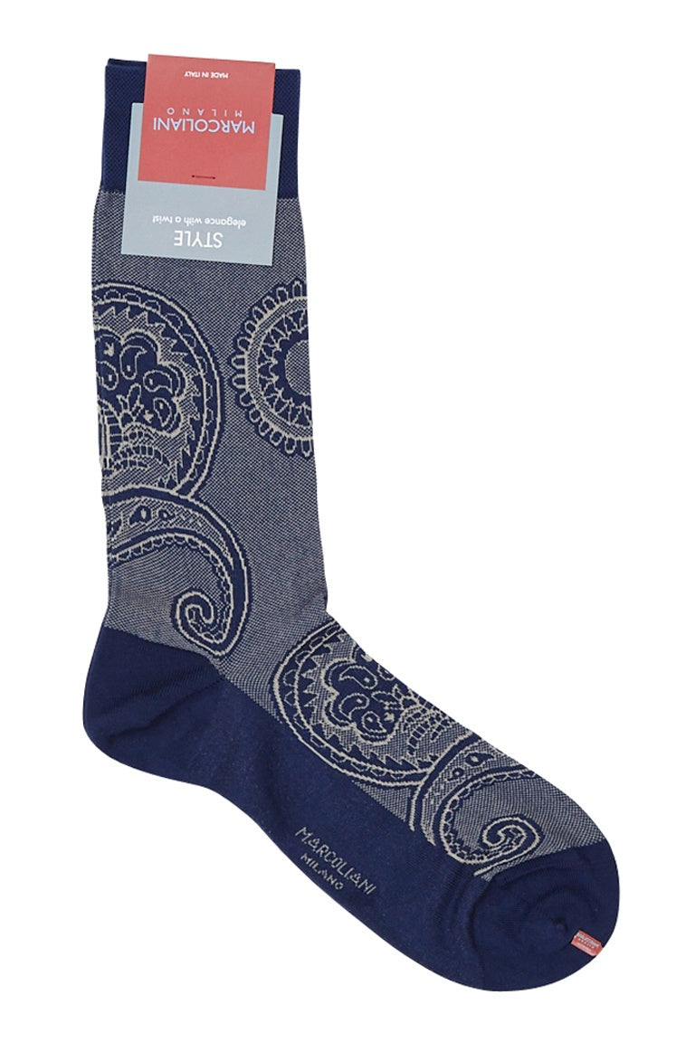 Marcoliani Pima Cotton Beige Blue Indian Paisley Socks