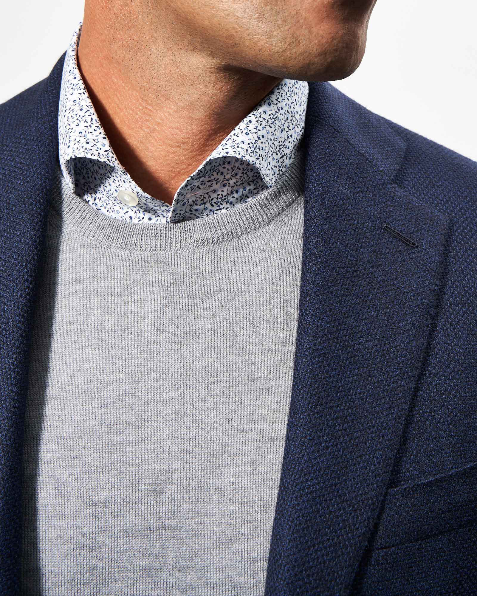 Light Grey Merino Knit Crew Neck Sweater