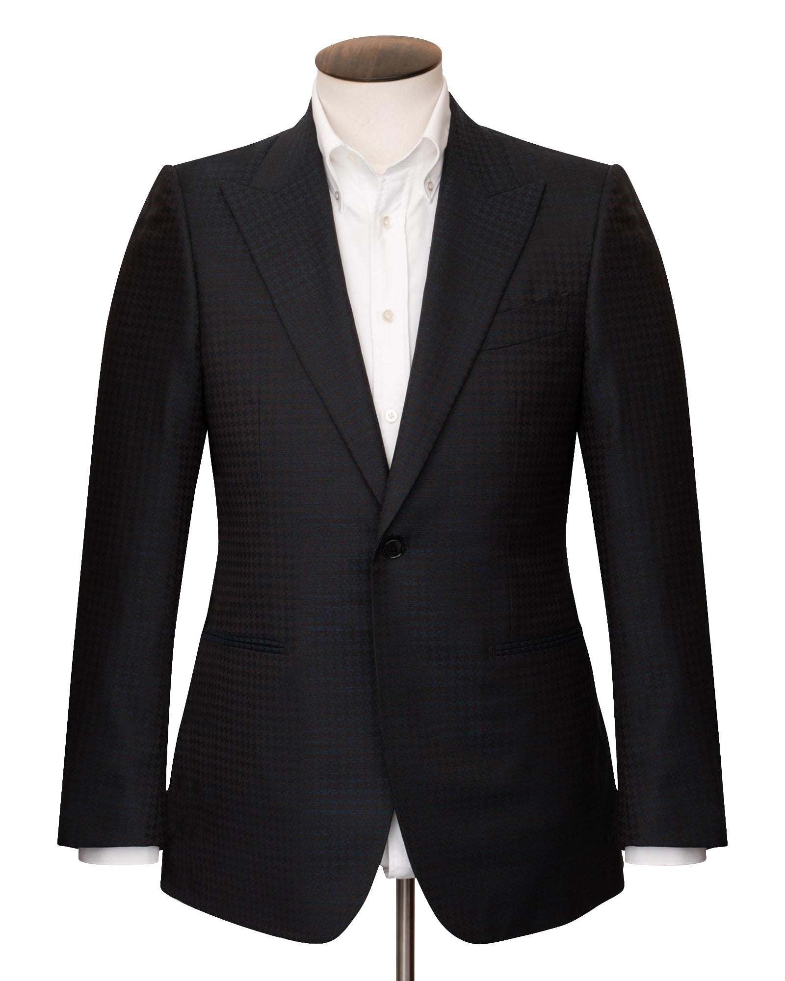 Midnight Navy Exploded Houndstooth Wool Smoking Jacket