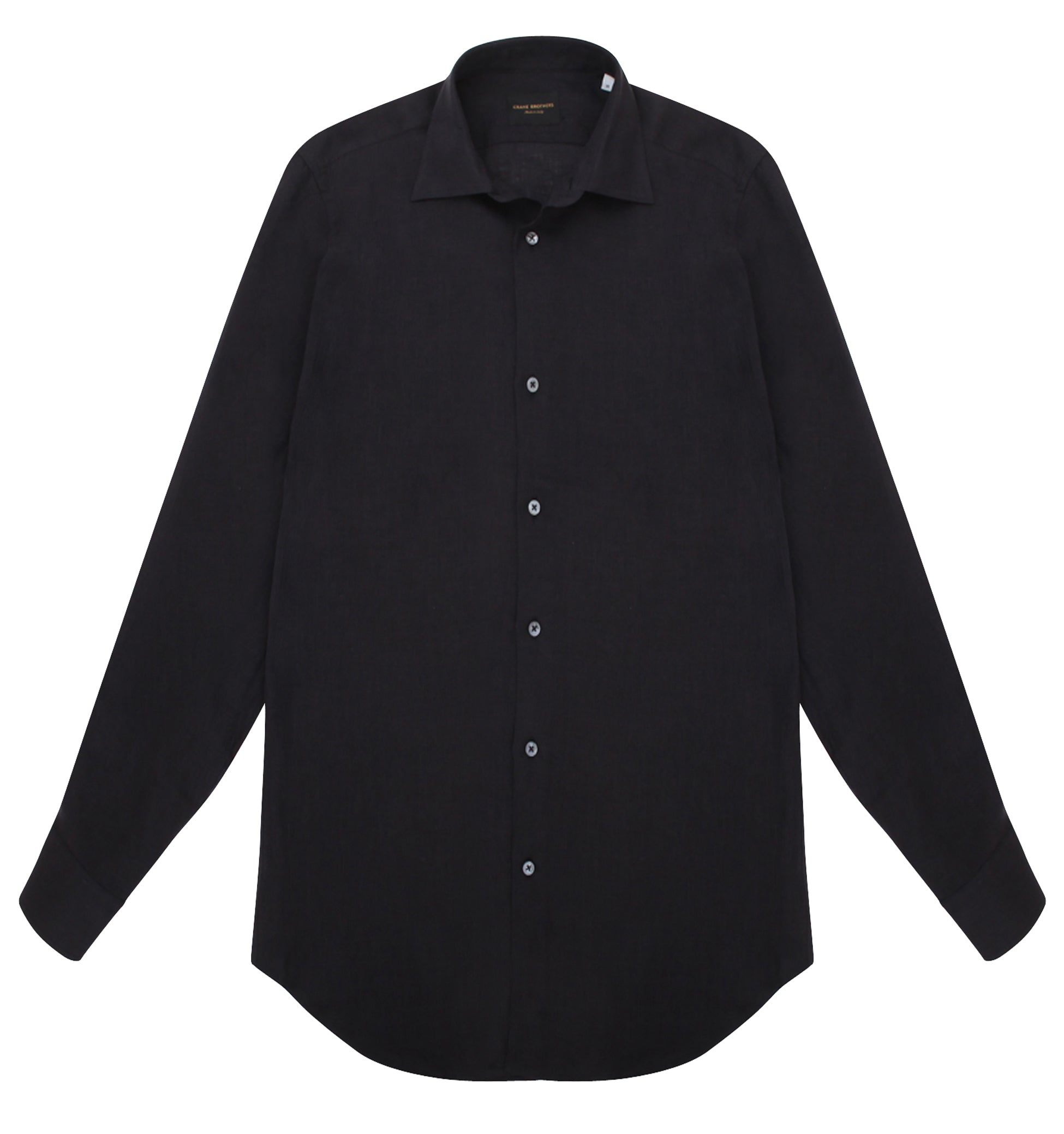 Black Linen Spread Collar Shirt