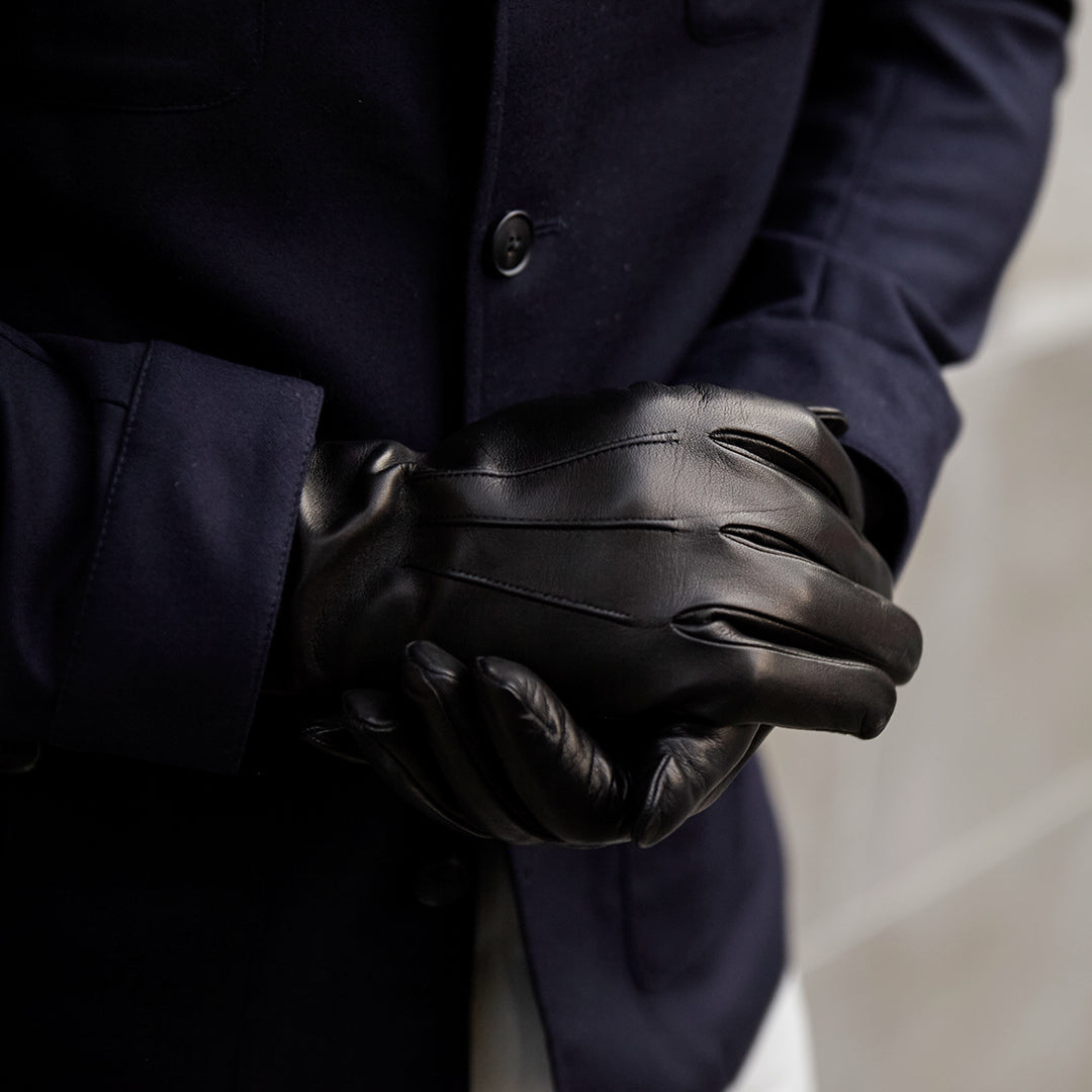 Black Cashmere-Lined Nappa Leather Gloves