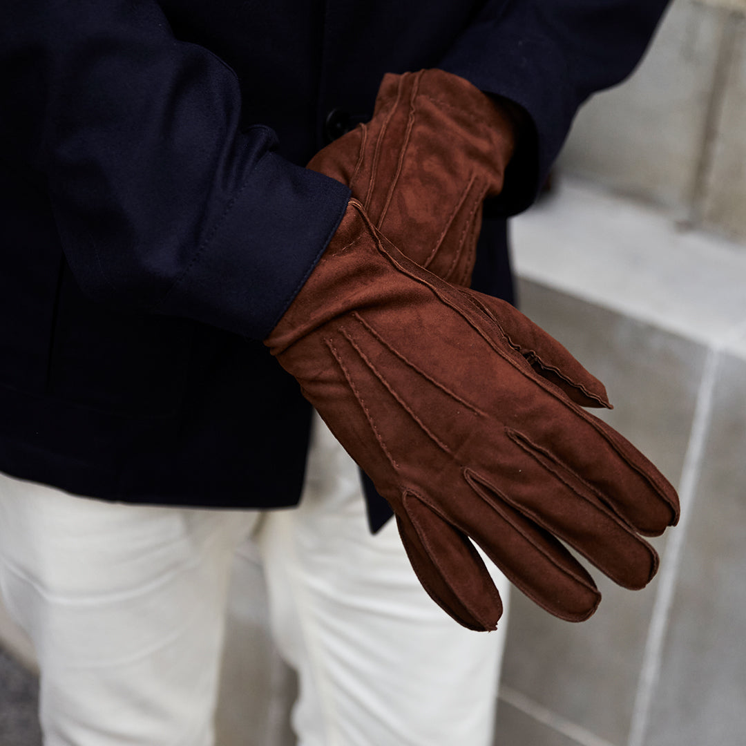 Tobacco Cashmere-Lined Suede Leather Gloves