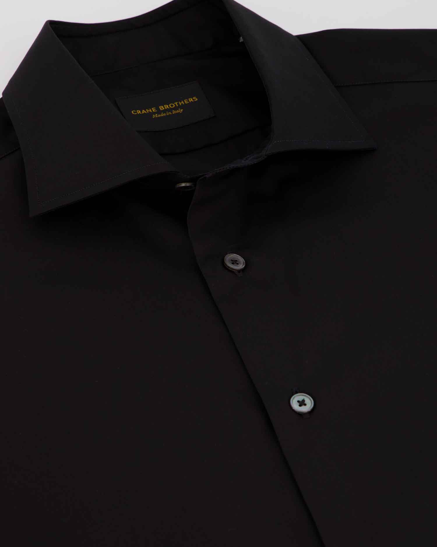 Black Cotton Poplin Spread Collar Shirt