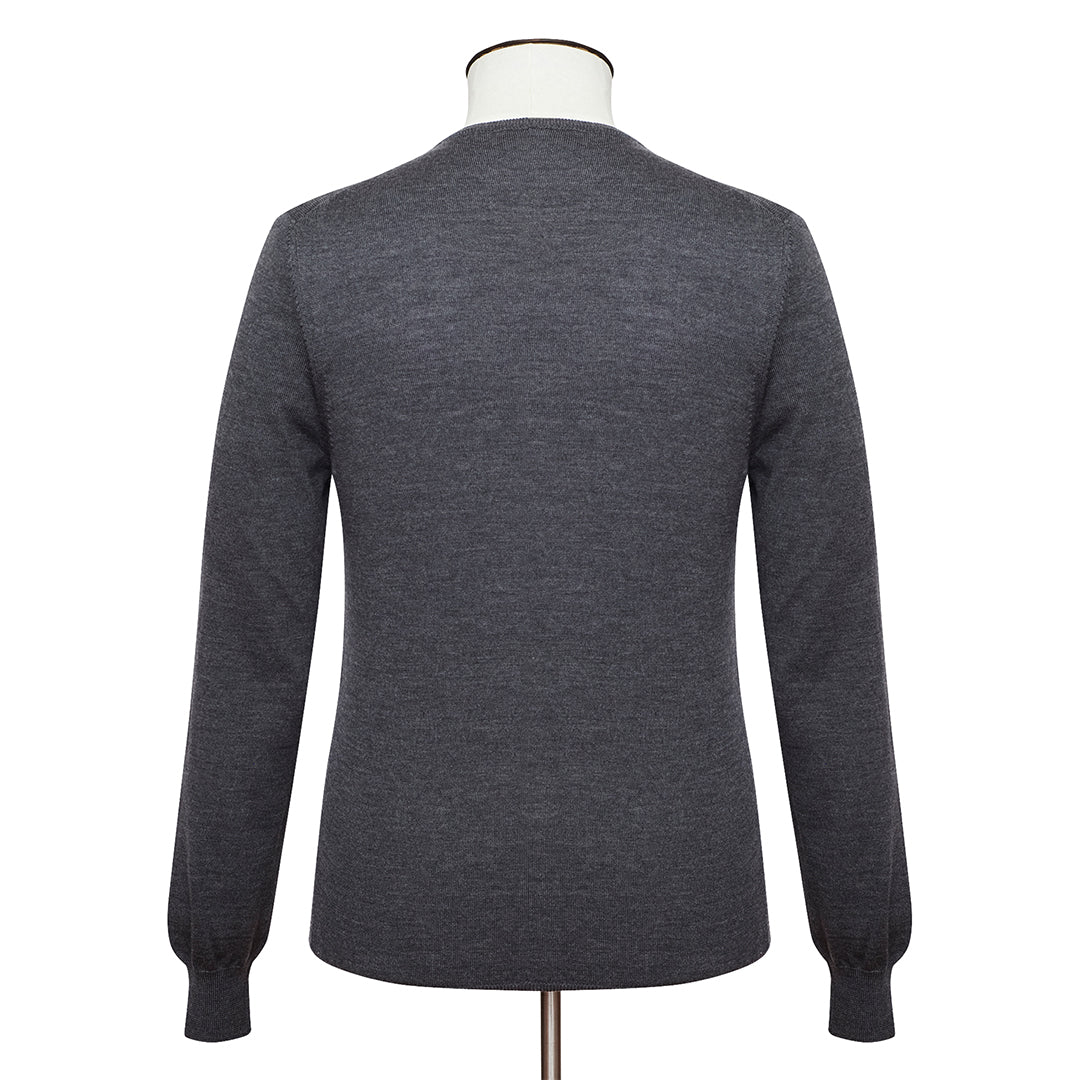 Dark Grey Melange Fine Merino Crew Neck Sweater