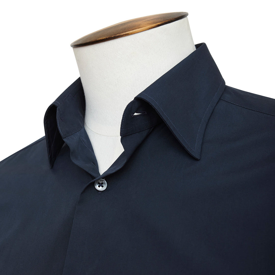 Navy Poplin Spread Collar Shirt