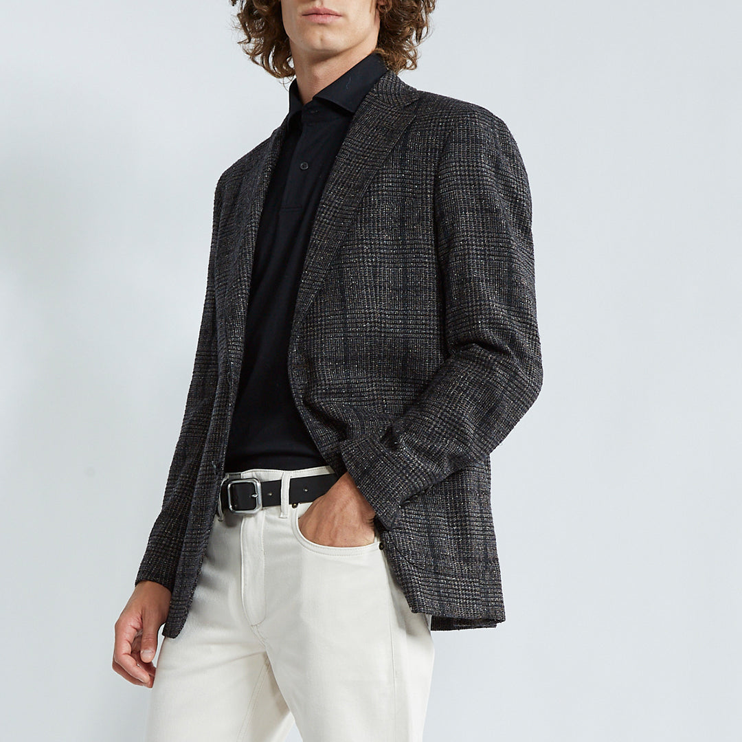 Brown Wool, Silk & Cashmere with Dark Overcheck Blazer