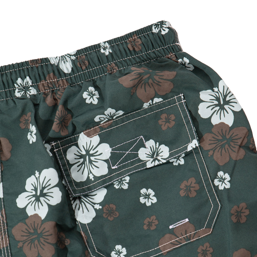 Olive Hibiscus Printed Swim Short