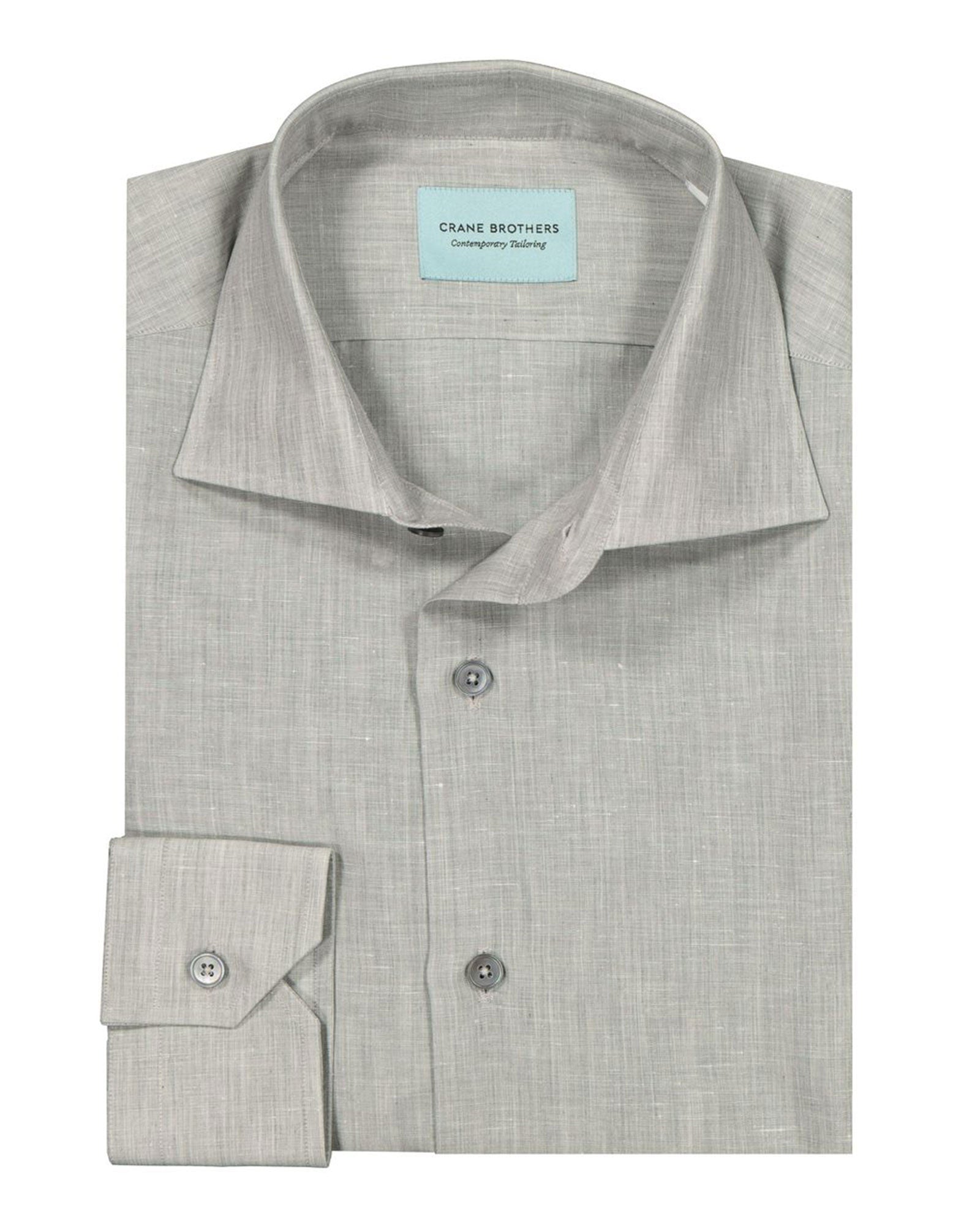 Flint Grey Cotton-Linen Melange Spread-Collar Shirt