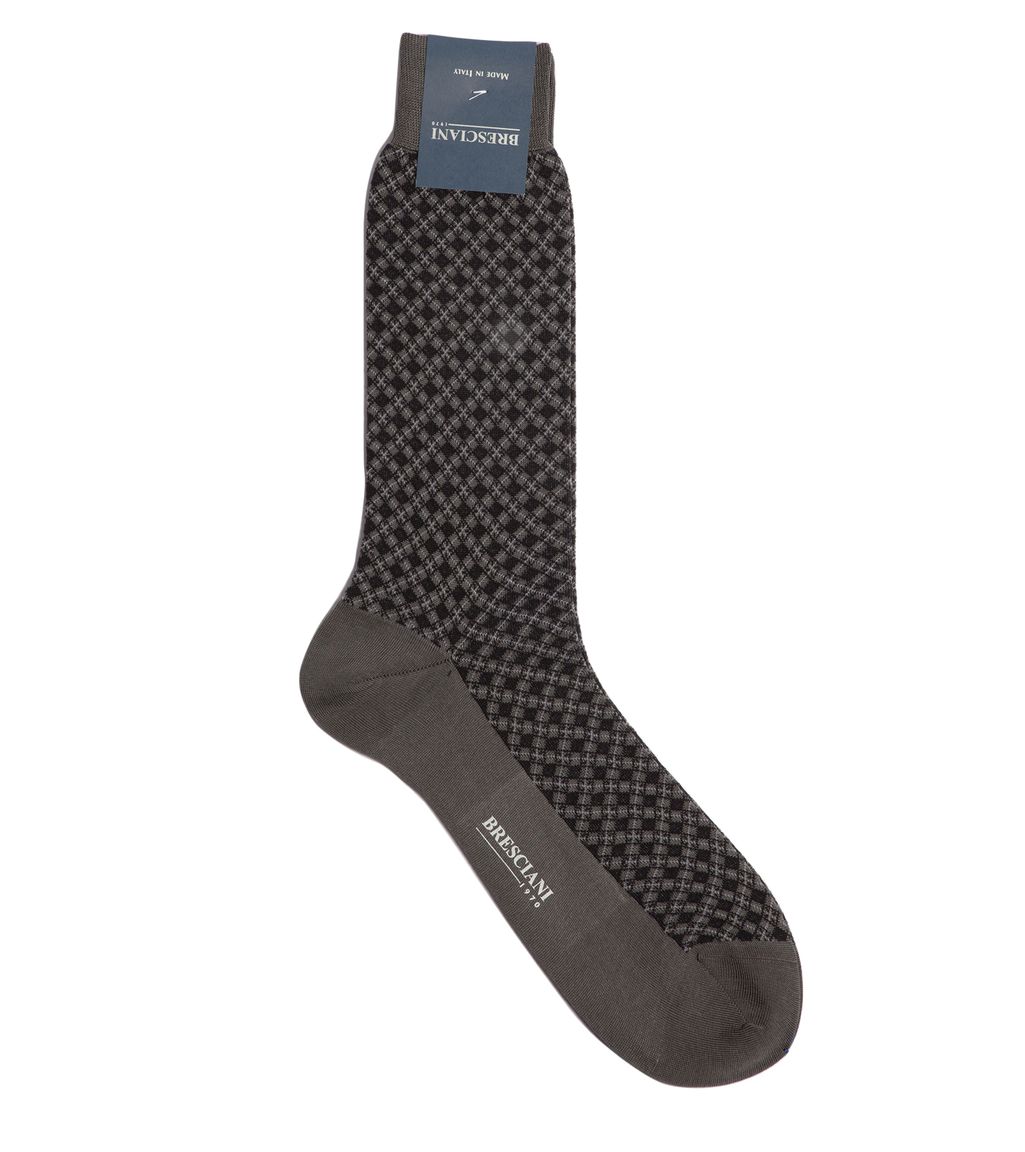 Bresciani Black and Grey Check Pima Cotton Sock