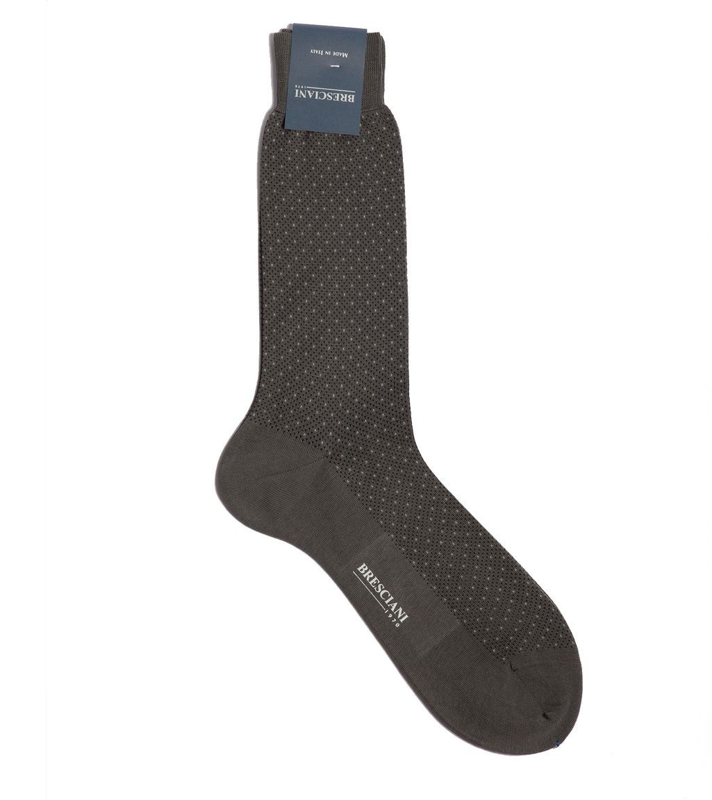 Bresciani Black and Charcoal Micro Dot Calf Height Sock