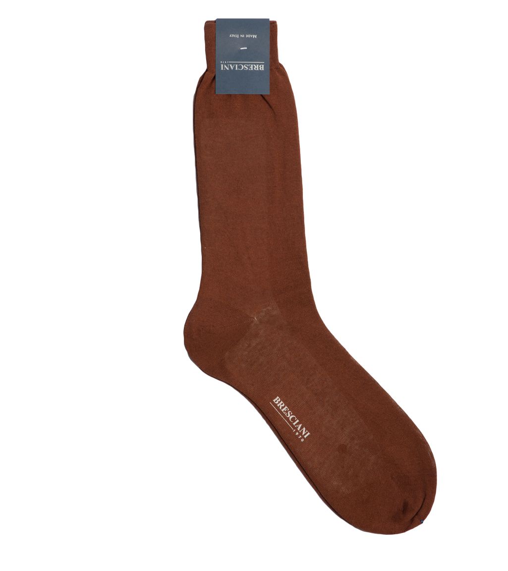 Bresciani Brown Linen and Silk Calf Height Sock
