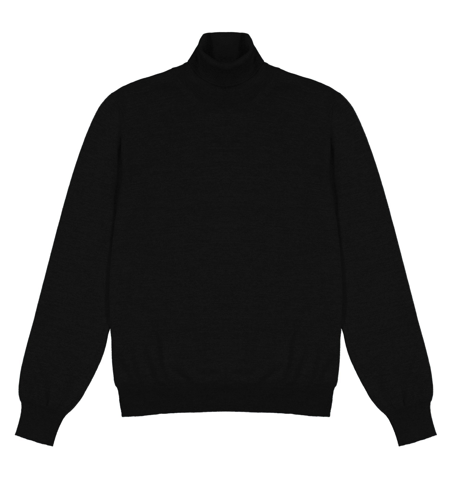Black Merino Wool Rollneck Sweater