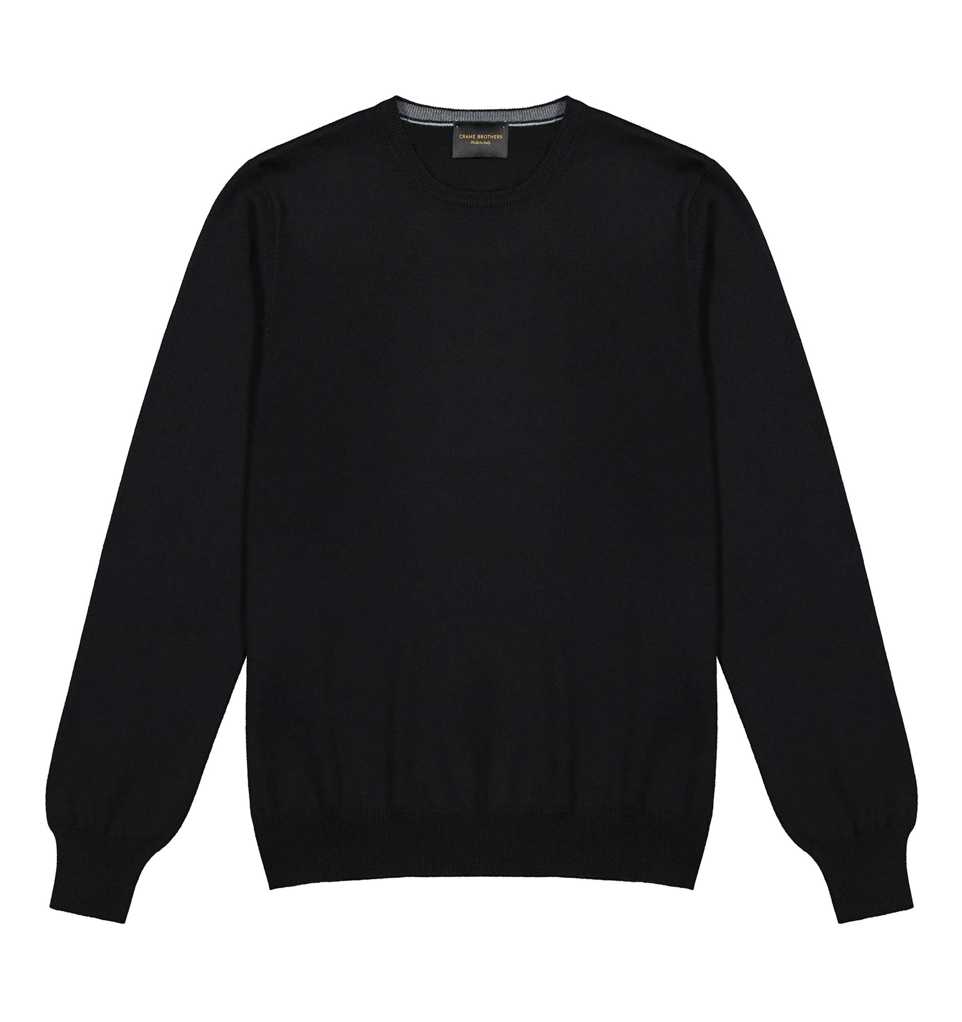 Black Merino Wool Crew Neck Sweater