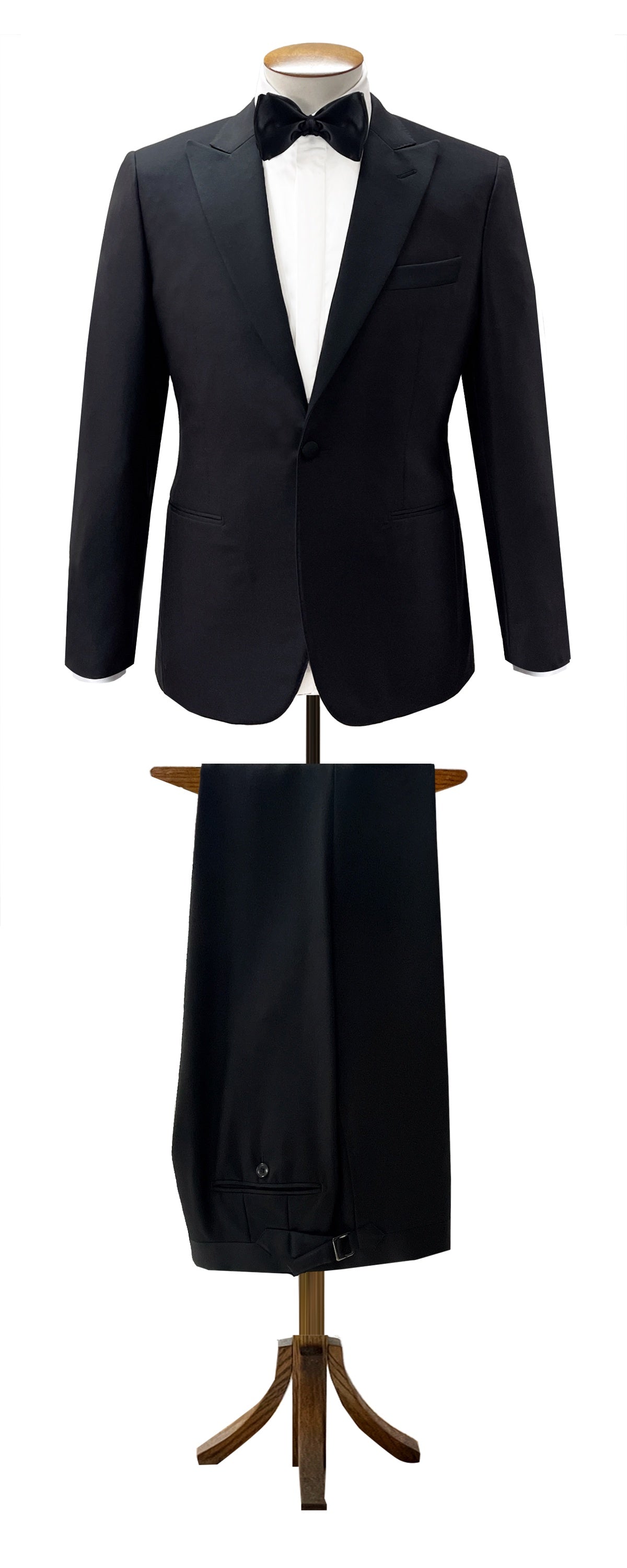 Black Wool Peak Lapel Tuxedo Showroom Sample