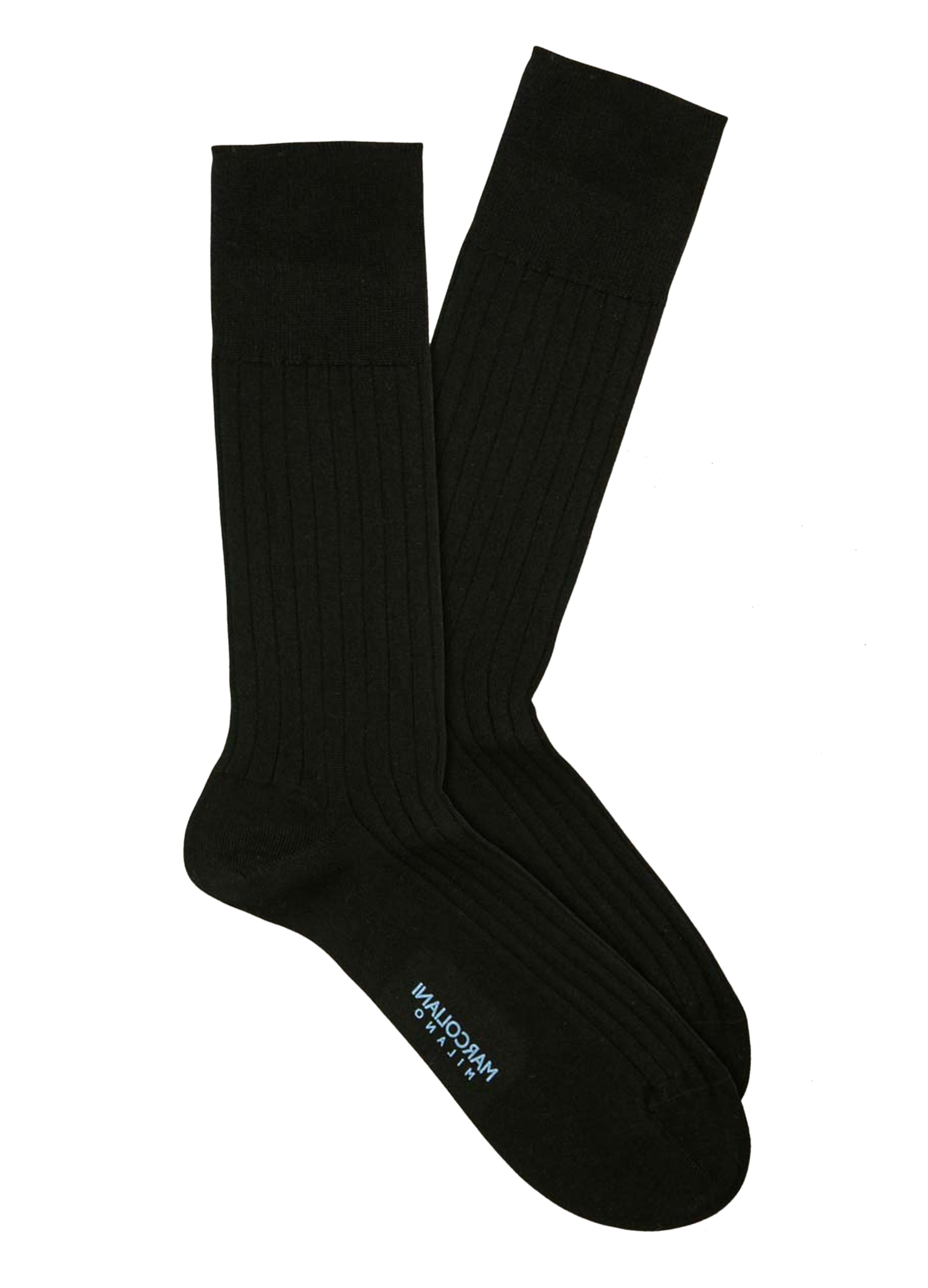 Marcoliani Black Mid Calf Cotton Dress Socks - Large Size